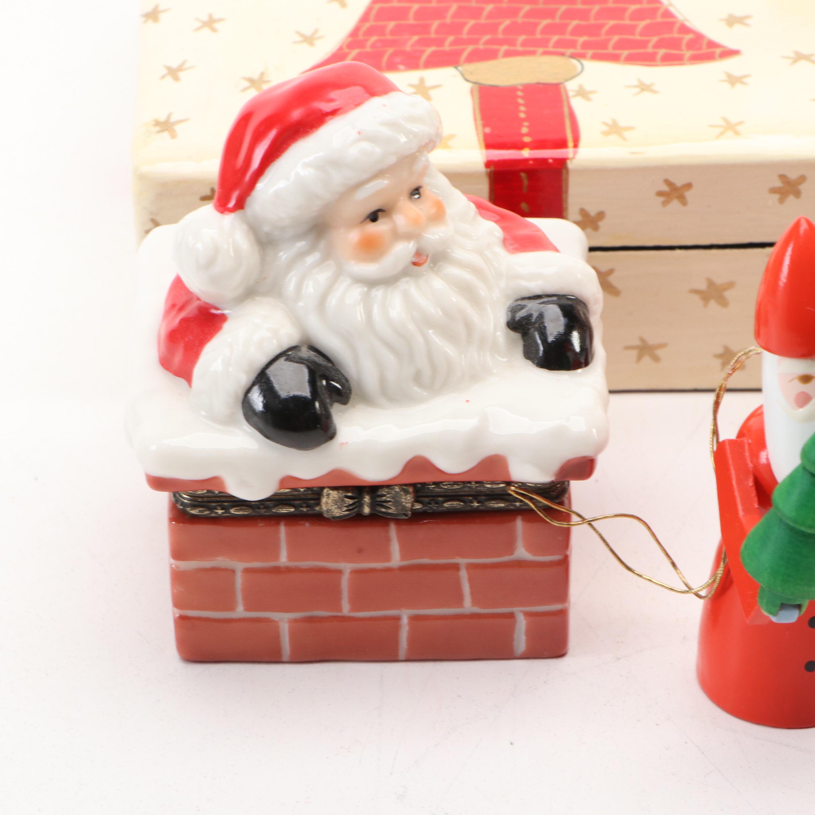 Erzgebirge Holzkunst German Candle Holder with Other Santa Claus Decor