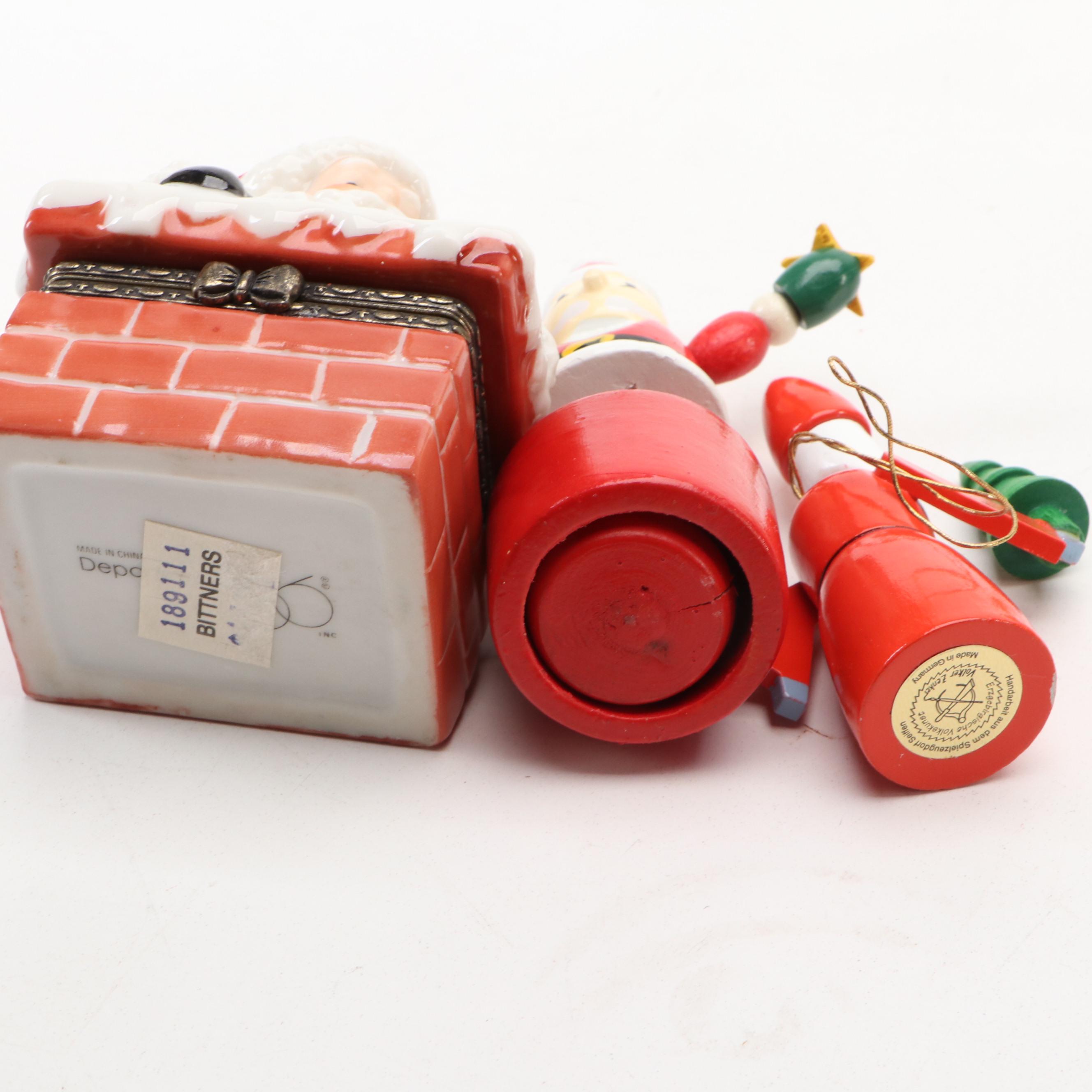 Erzgebirge Holzkunst German Candle Holder with Other Santa Claus Decor