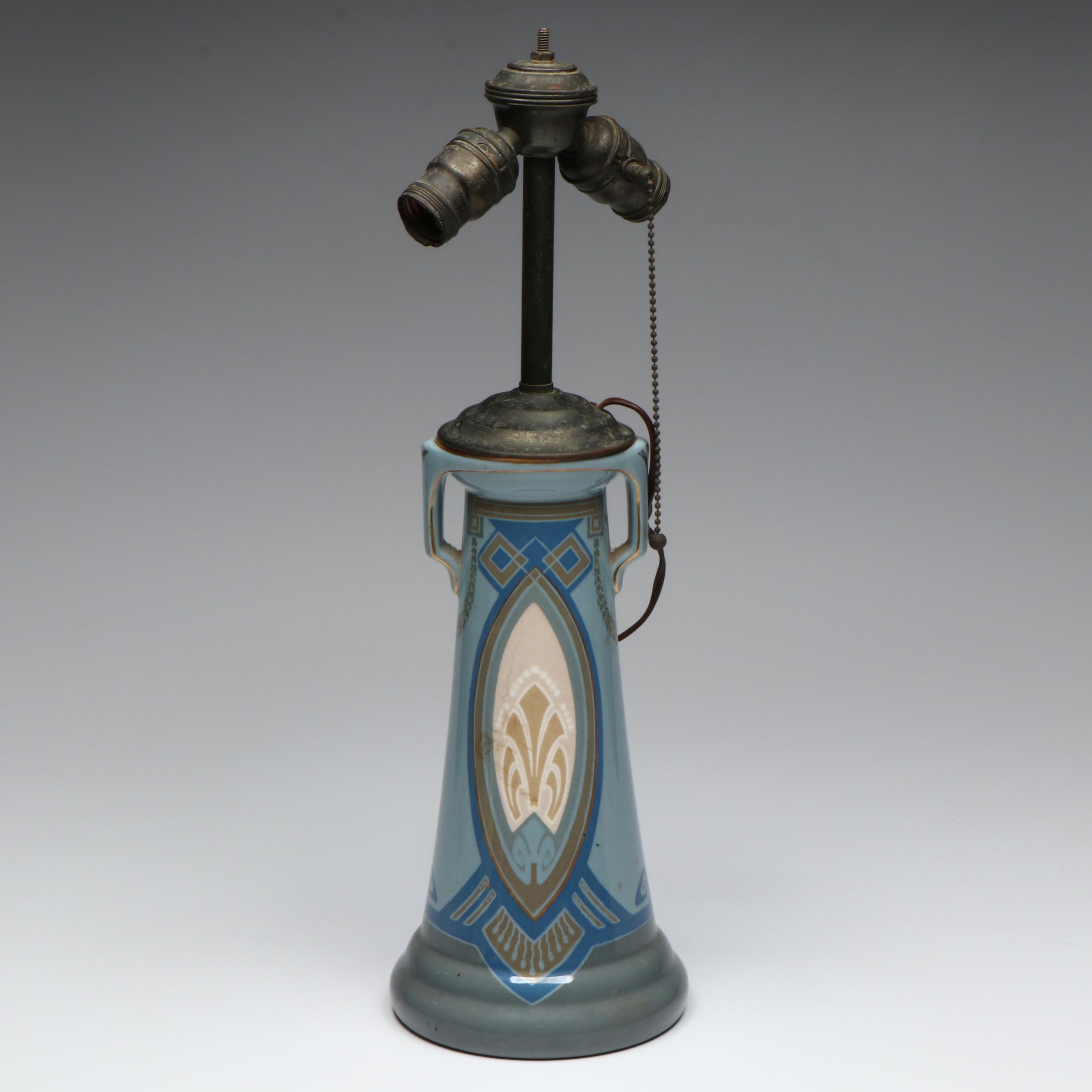 Arts and Crafts Art Pottery Handled Vase Table Lamp, Early 20th Century