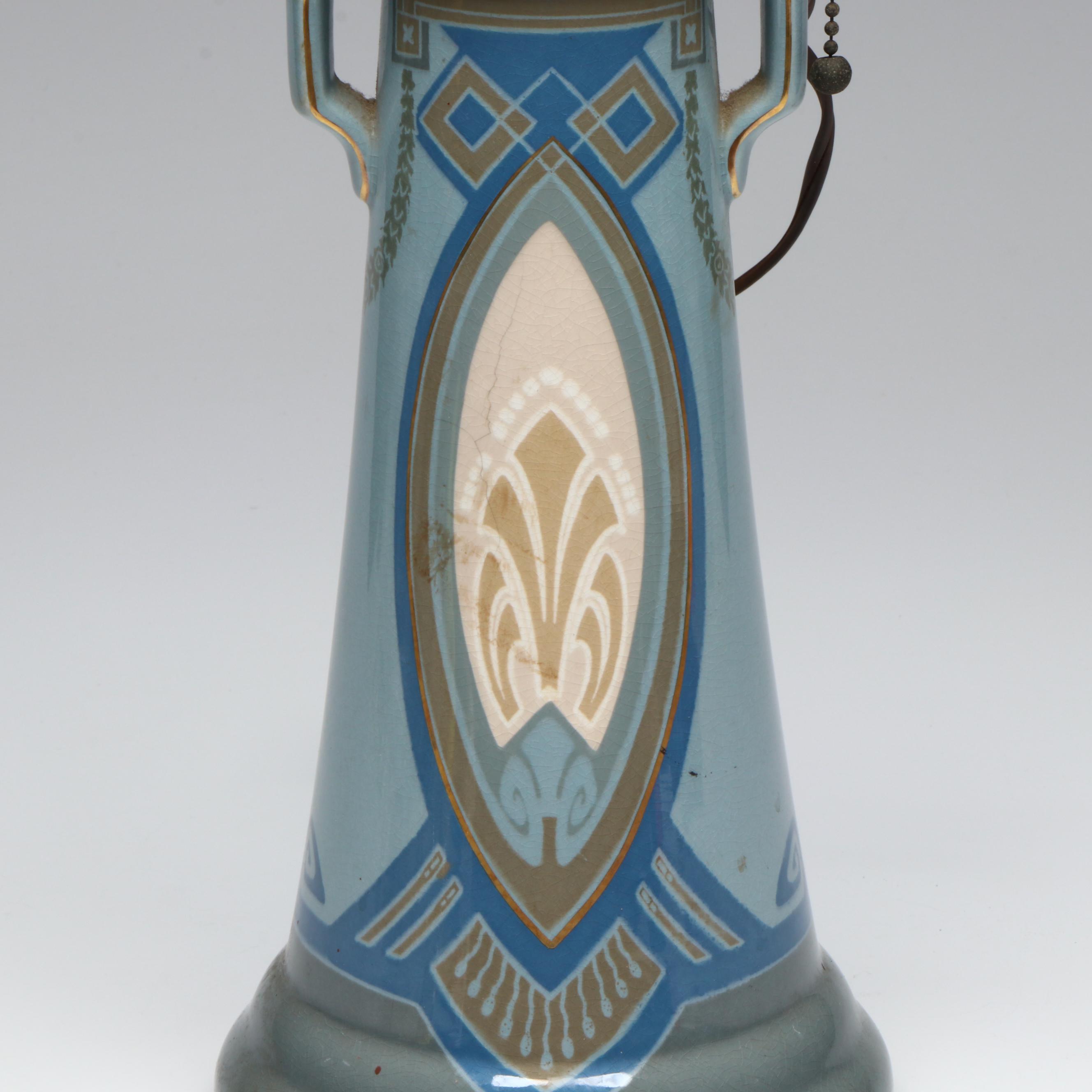 Arts and Crafts Art Pottery Handled Vase Table Lamp, Early 20th Century