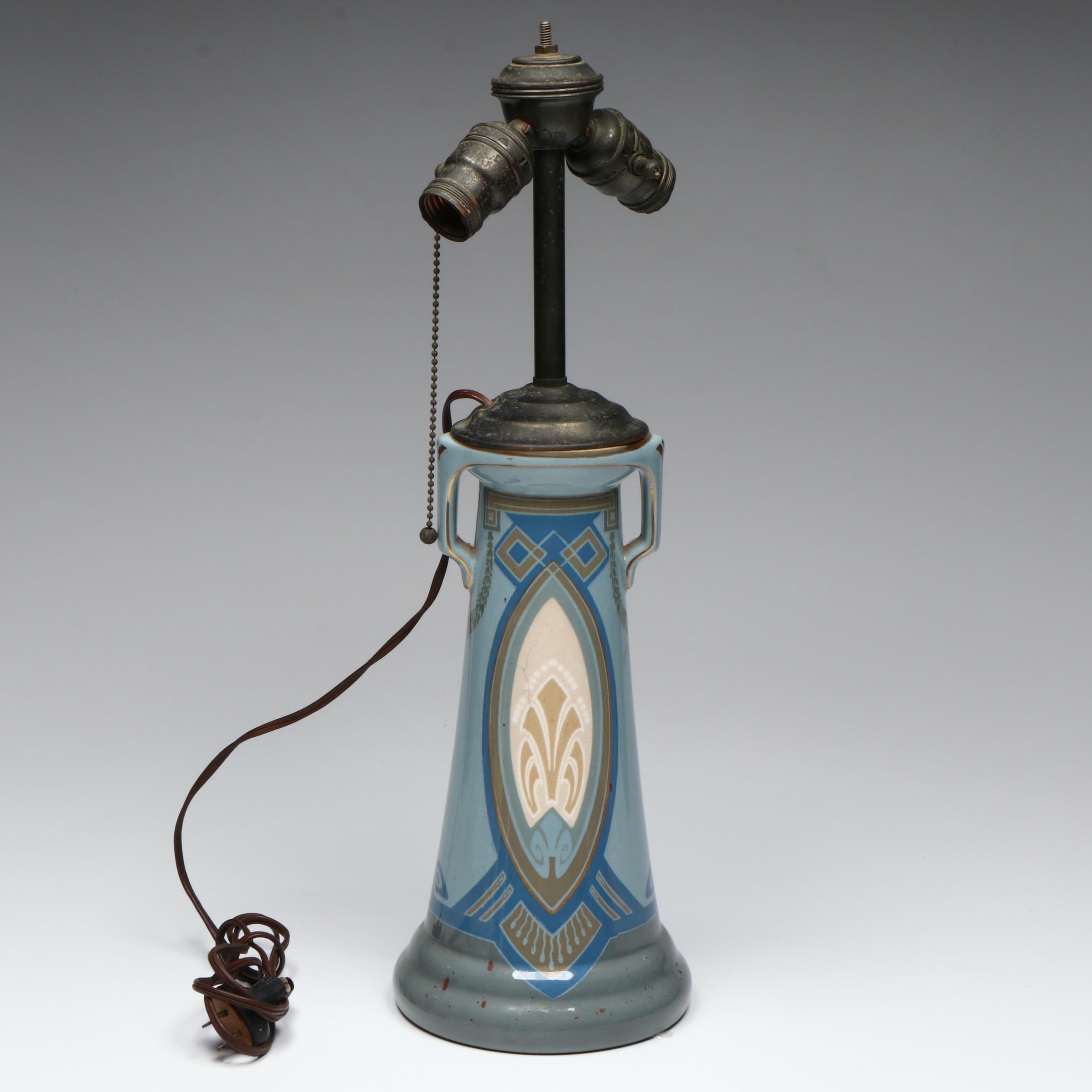Arts and Crafts Art Pottery Handled Vase Table Lamp, Early 20th Century
