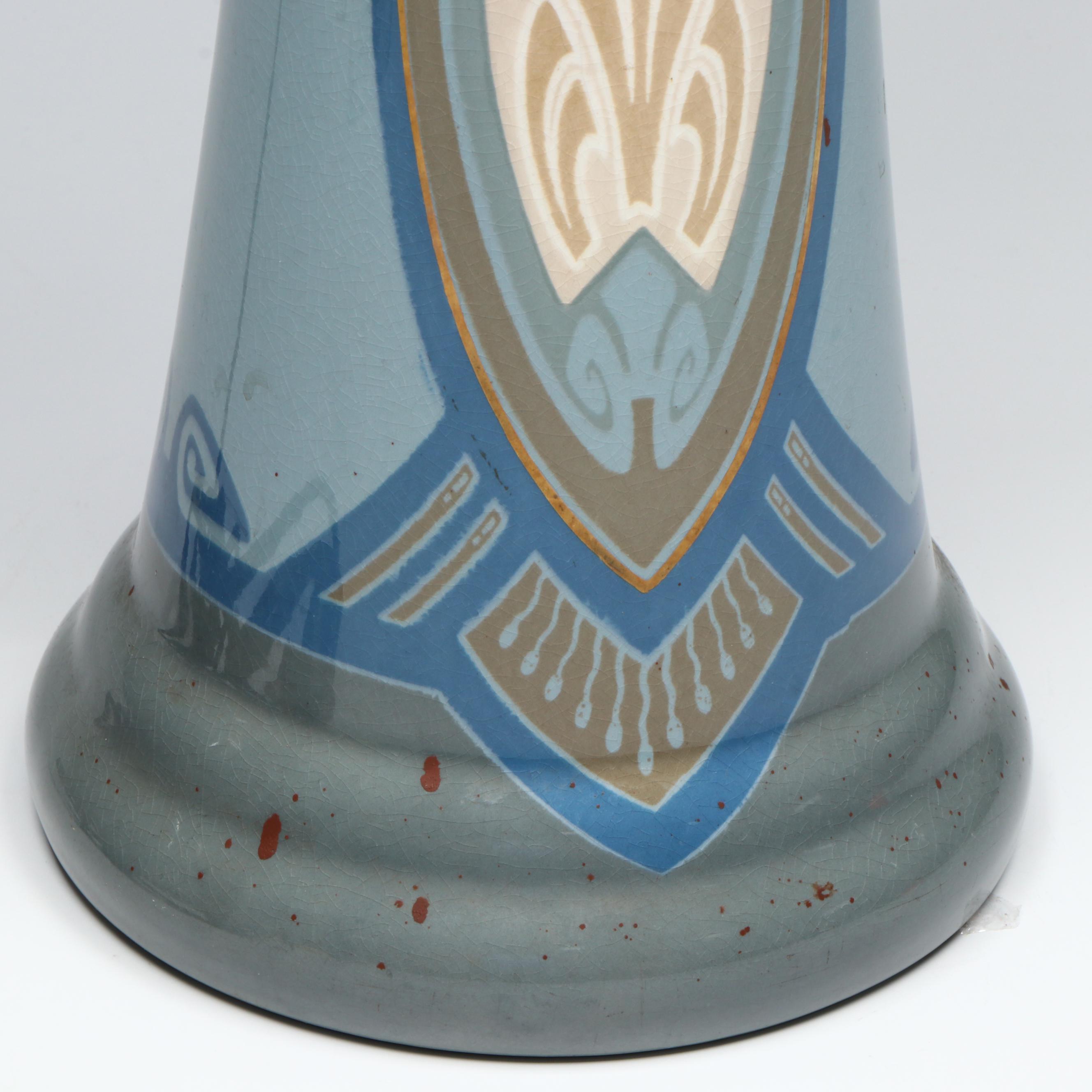 Arts and Crafts Art Pottery Handled Vase Table Lamp, Early 20th Century