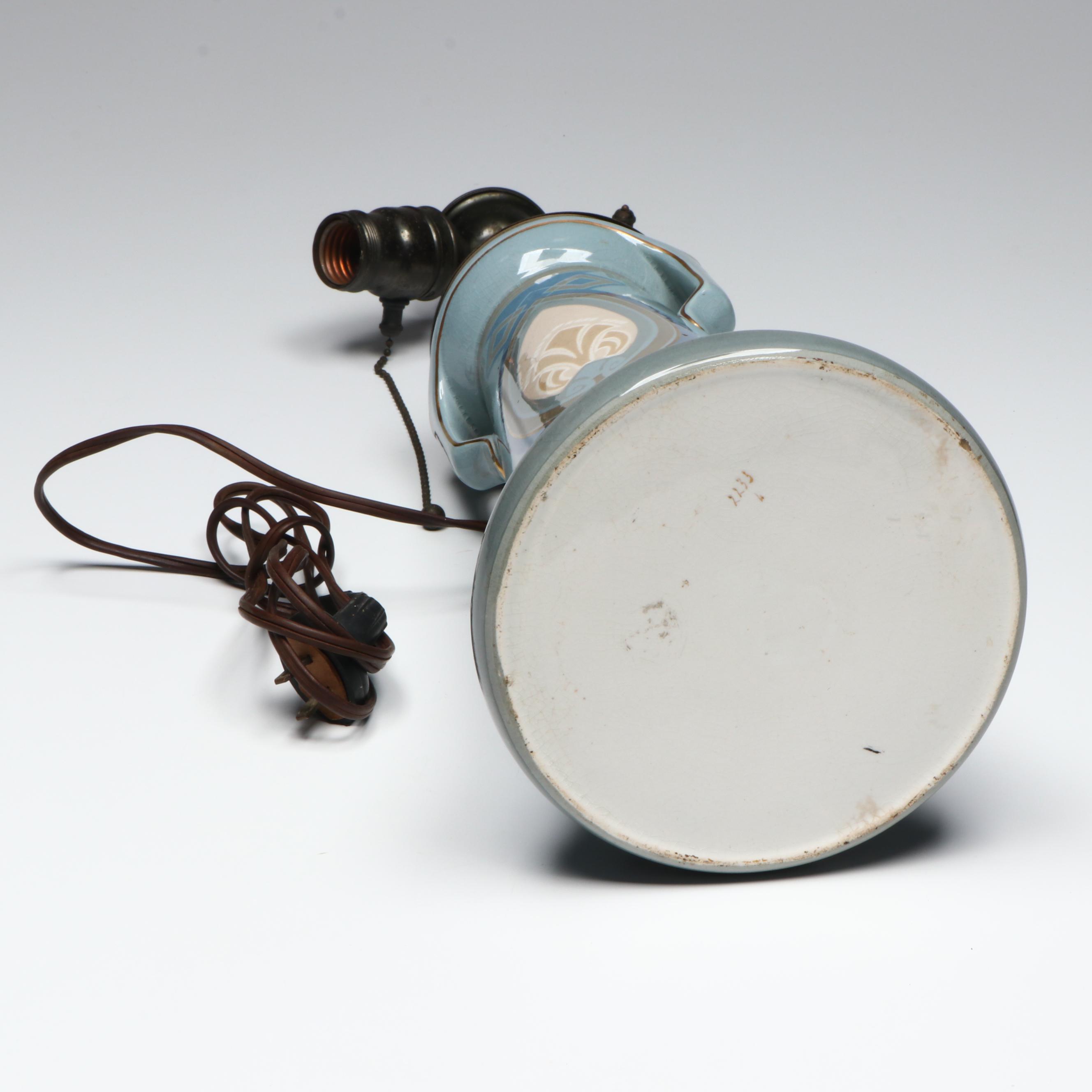 Arts and Crafts Art Pottery Handled Vase Table Lamp, Early 20th Century