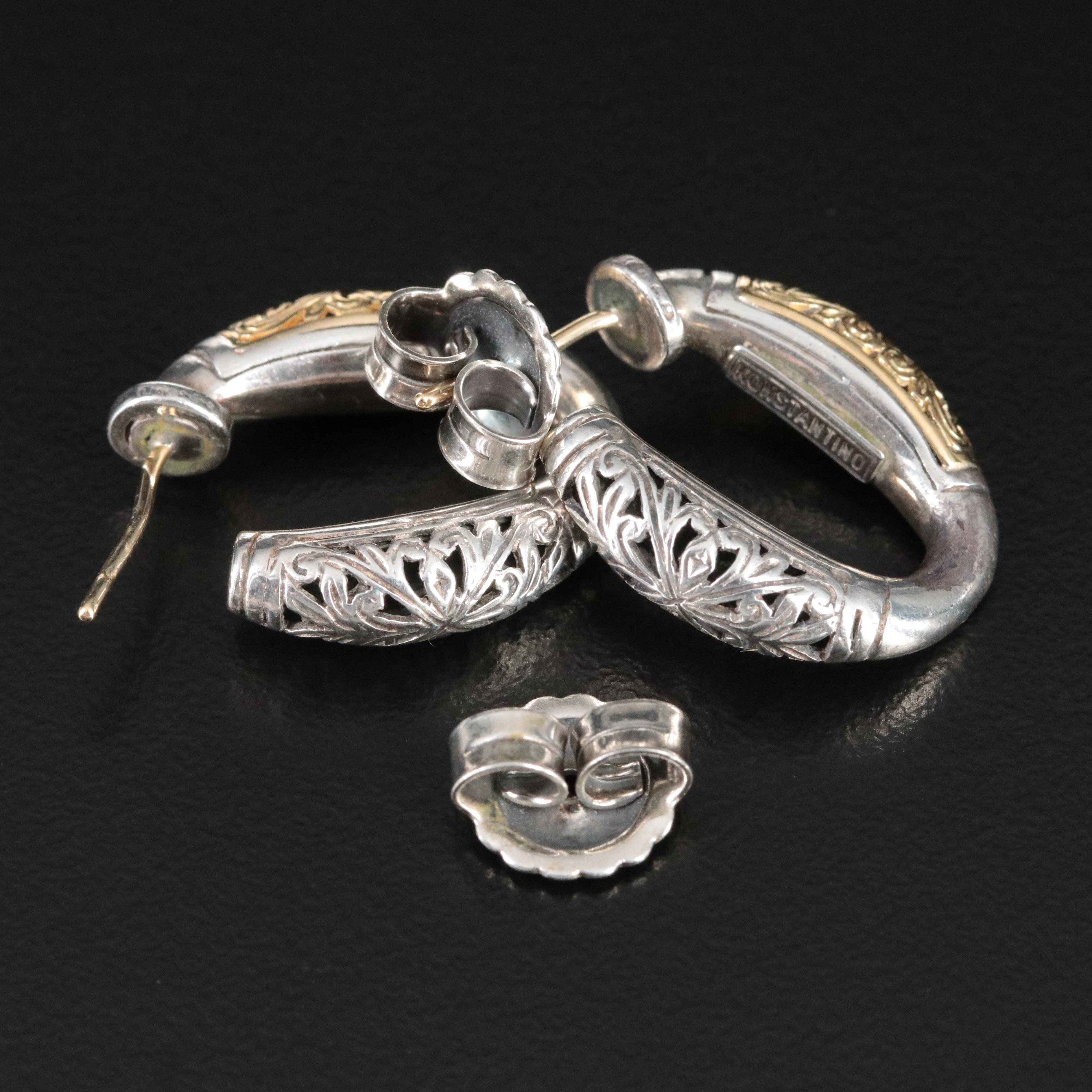 Konstantino Sterling and 18K Piecework Oval Hoop Earrings