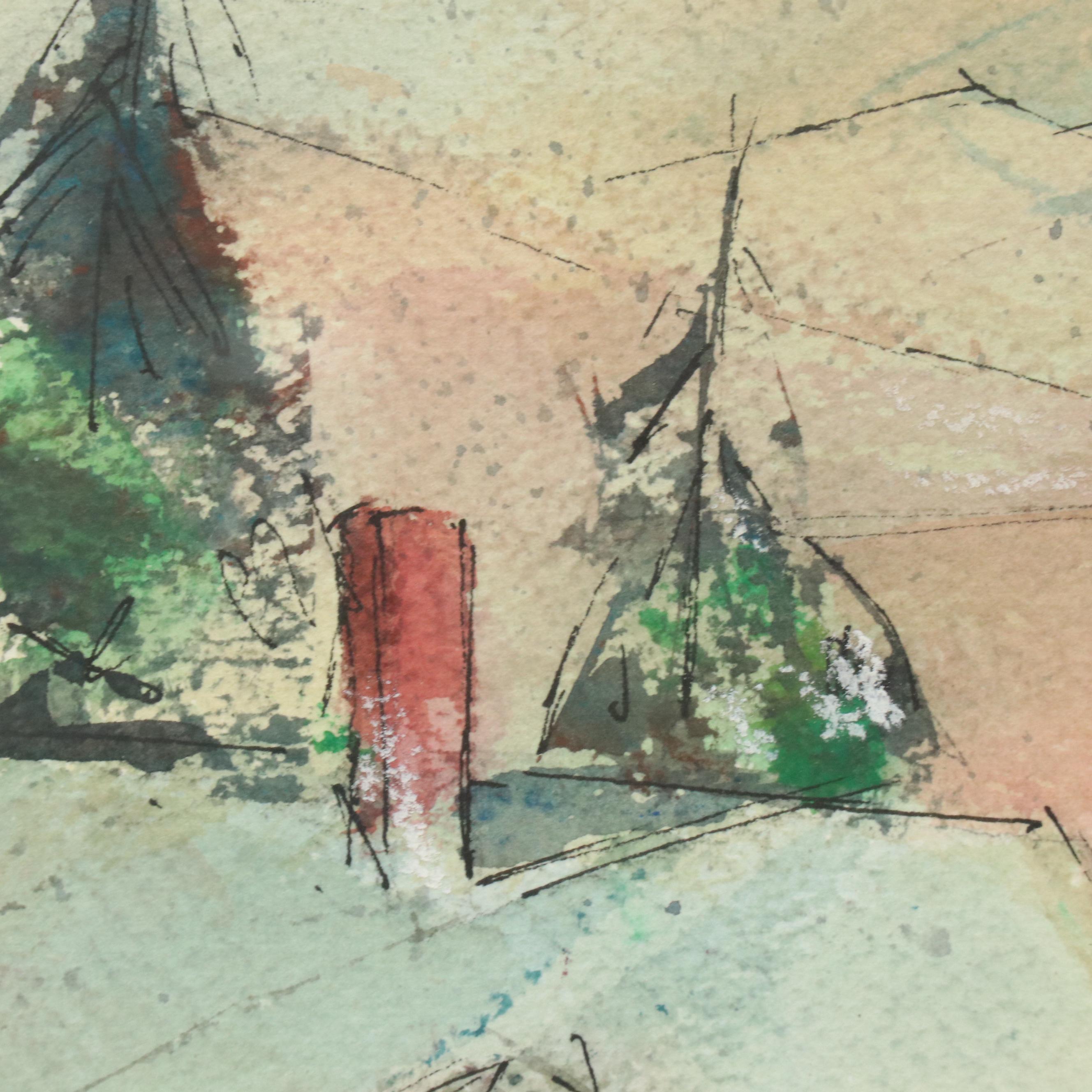 Merton W. Willmore Watercolor and Ink Painting of Snowy House Scene, Mid-20th C.