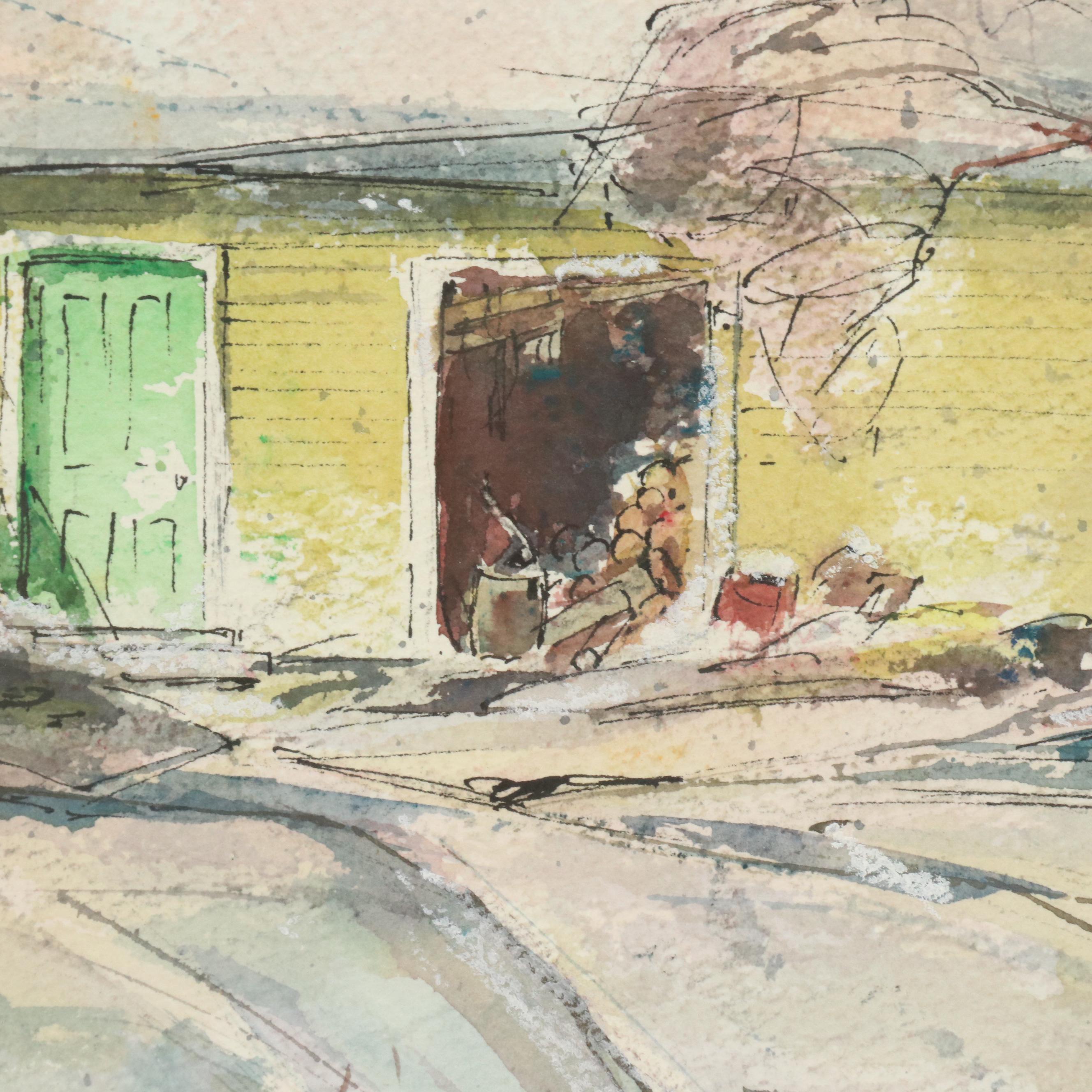 Merton W. Willmore Watercolor and Ink Painting of Snowy House Scene, Mid-20th C.