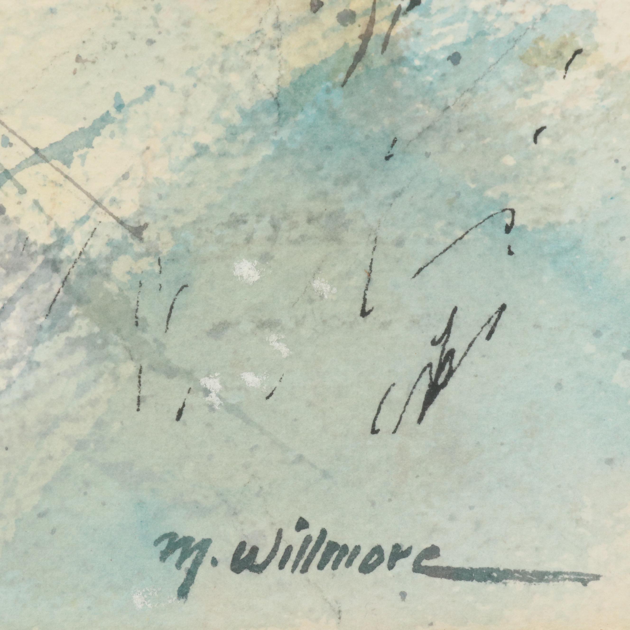 Merton W. Willmore Watercolor and Ink Painting of Snowy House Scene, Mid-20th C.