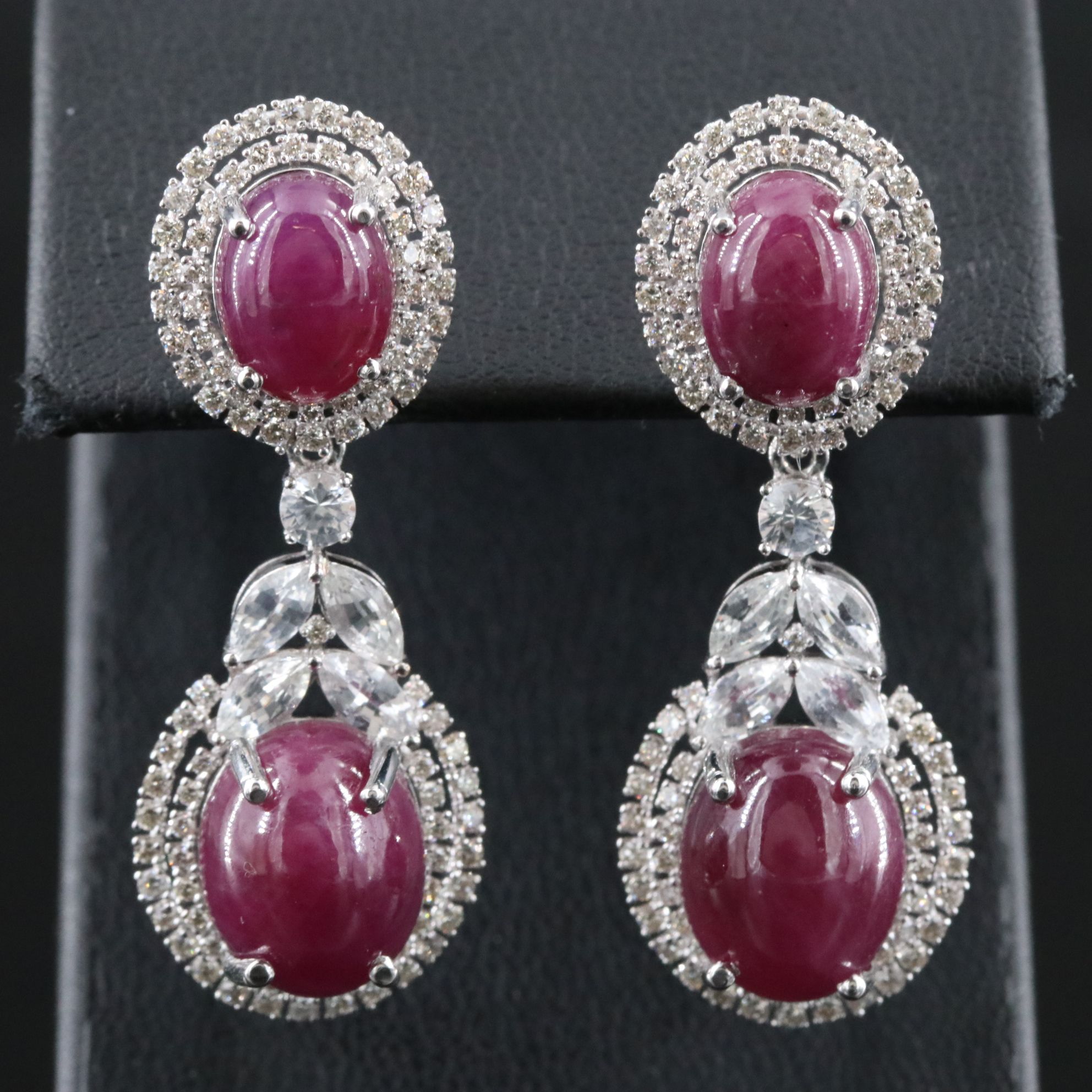 14K 20.16 CTW Ruby, White Sapphire and 1.17 CTW Diamond Earrings with IGI Report