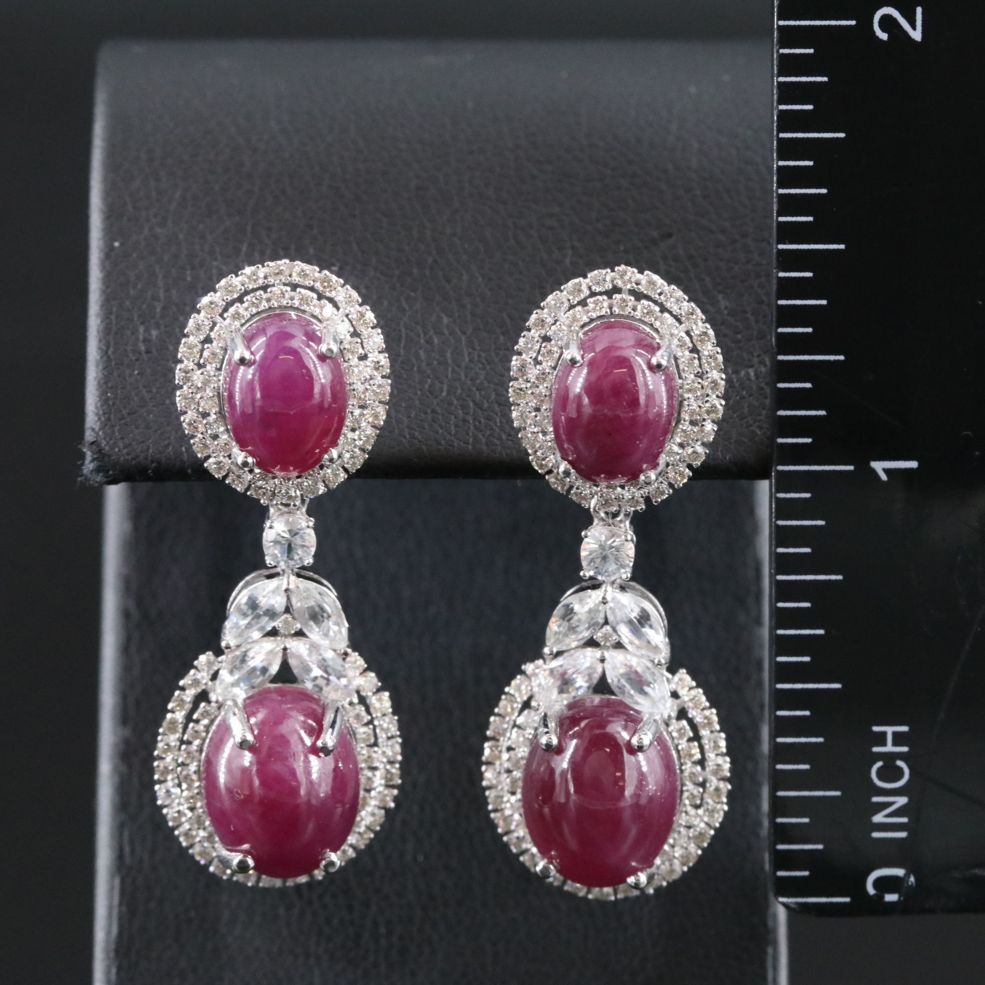14K 20.16 CTW Ruby, White Sapphire and 1.17 CTW Diamond Earrings with IGI Report
