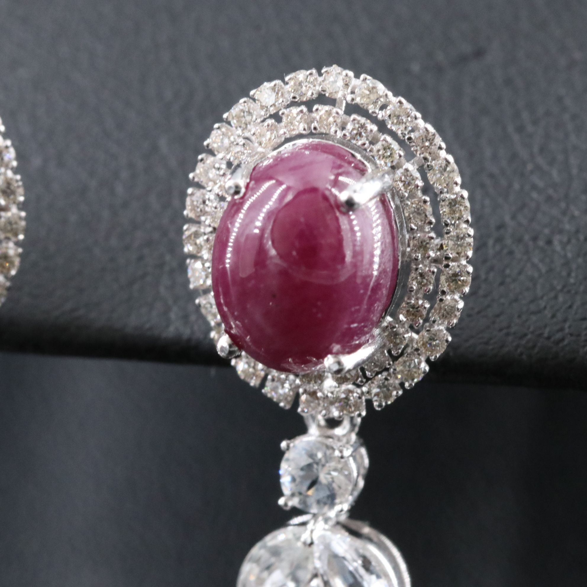 14K 20.16 CTW Ruby, White Sapphire and 1.17 CTW Diamond Earrings with IGI Report