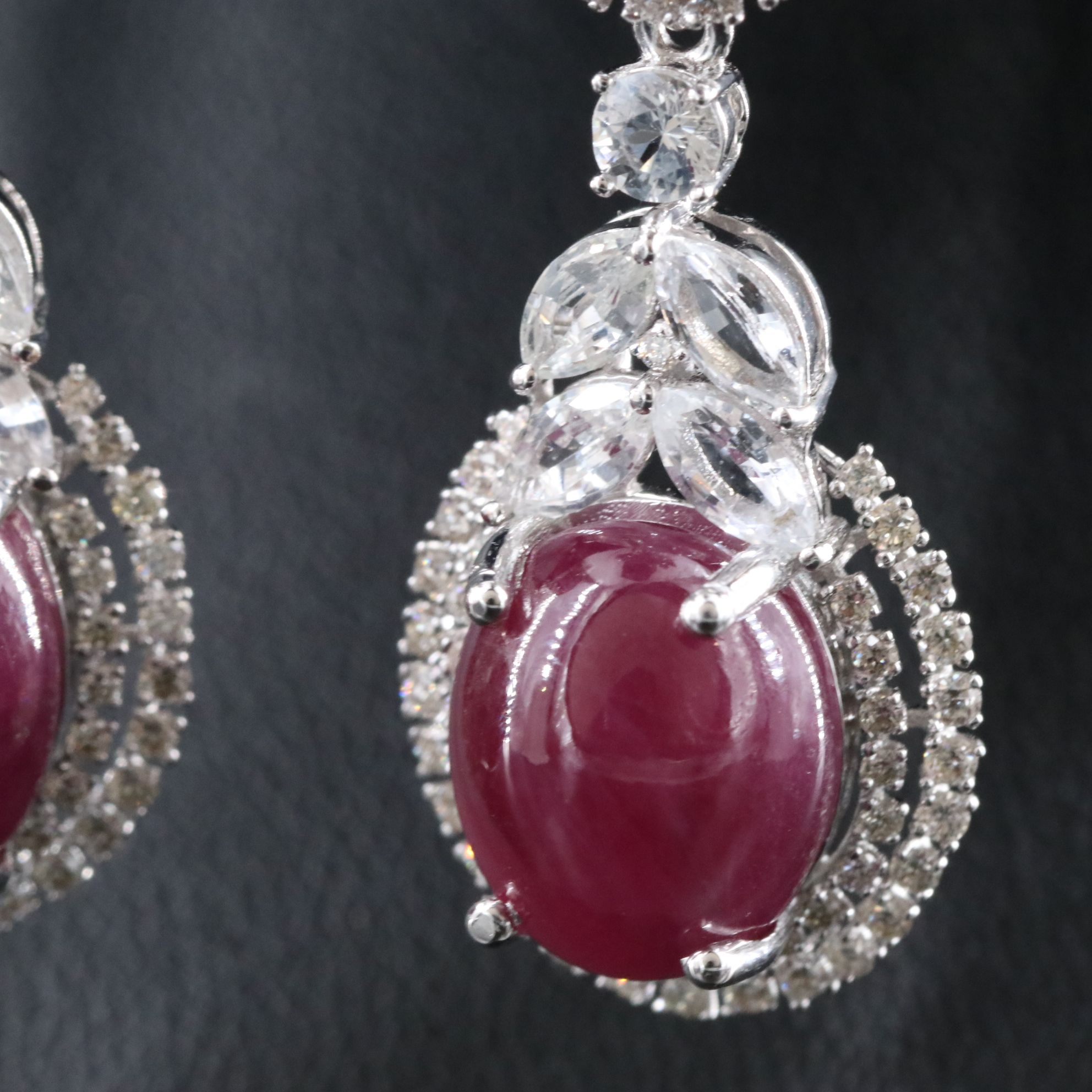 14K 20.16 CTW Ruby, White Sapphire and 1.17 CTW Diamond Earrings with IGI Report