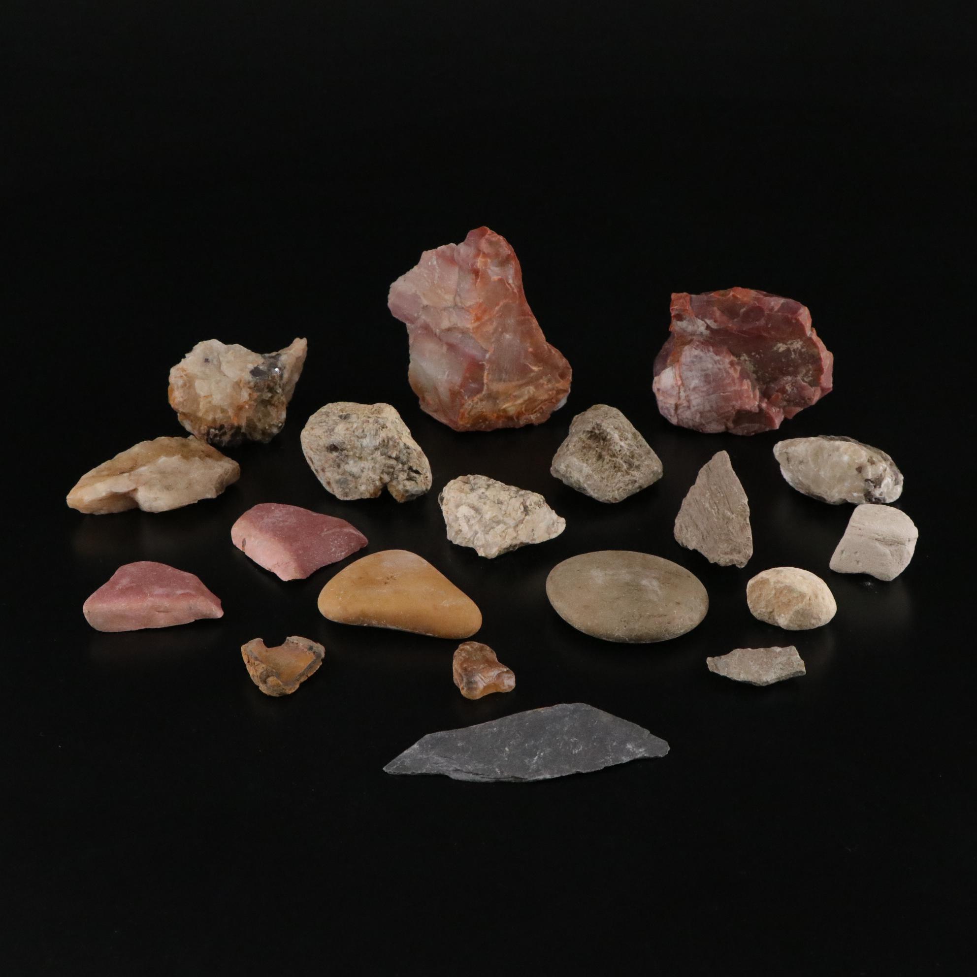 Petrified Wood, Citrine, Slate & Other Mineral Specimens