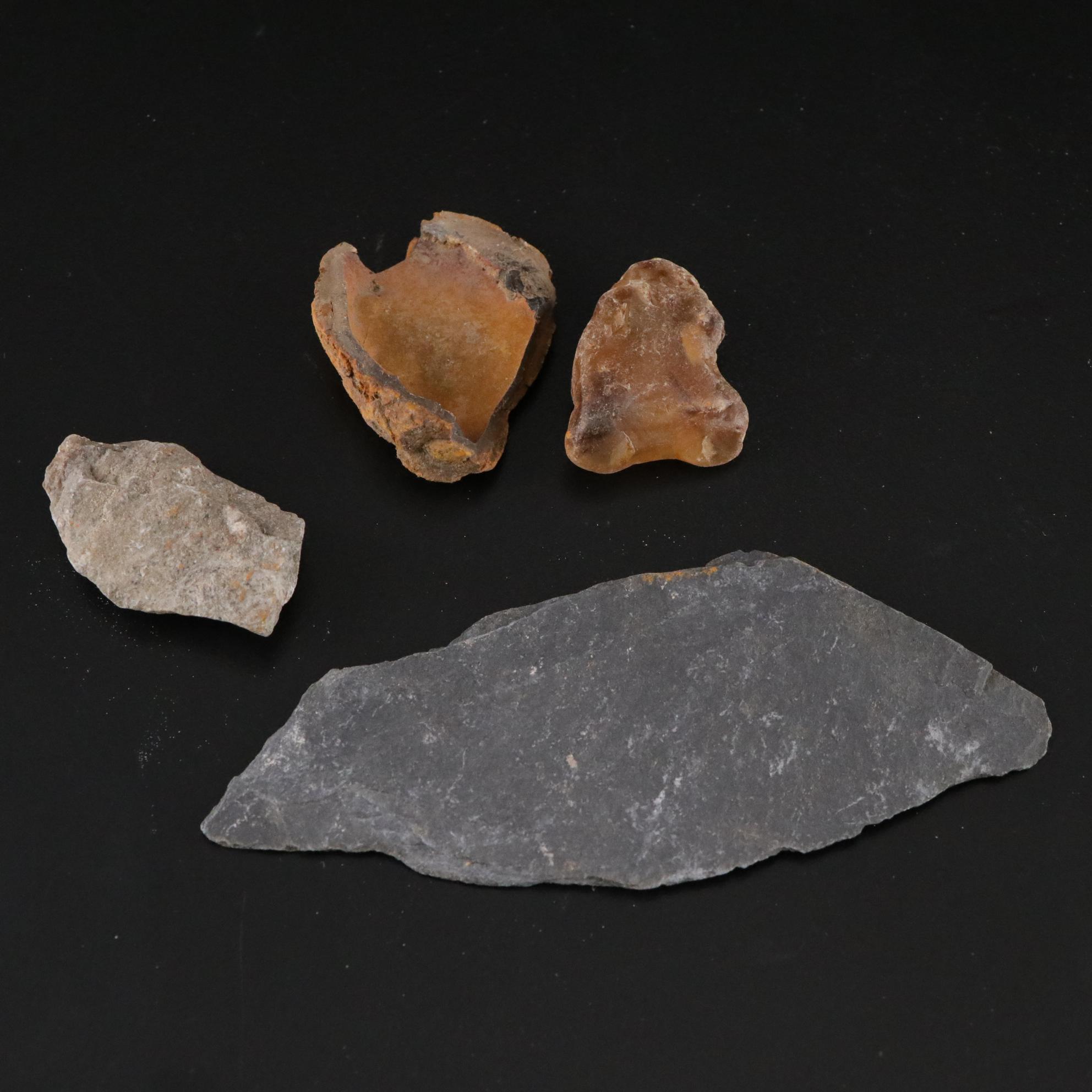 Petrified Wood, Citrine, Slate & Other Mineral Specimens