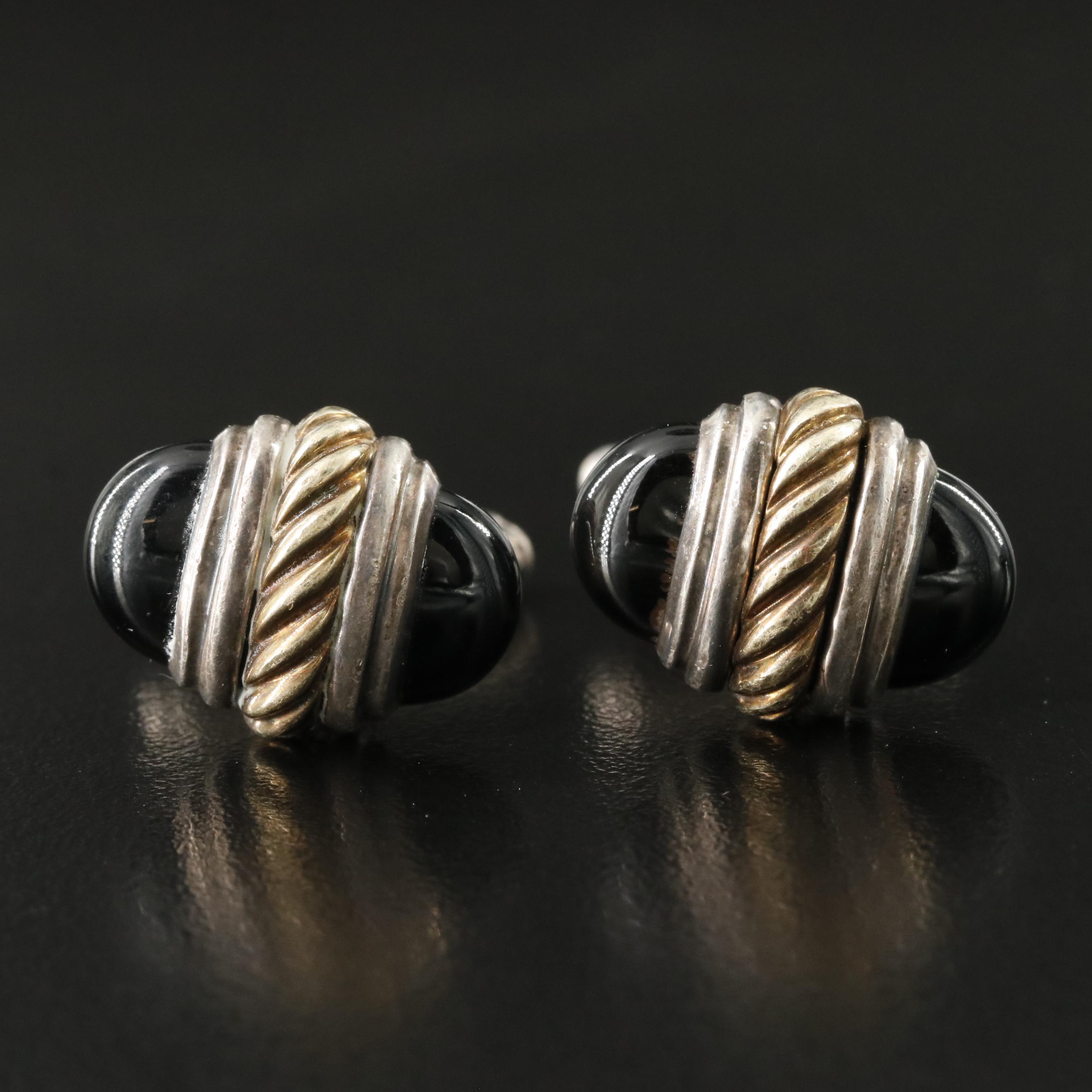 David Yurman Sterling, 14K and Black Onyx Cufflinks
