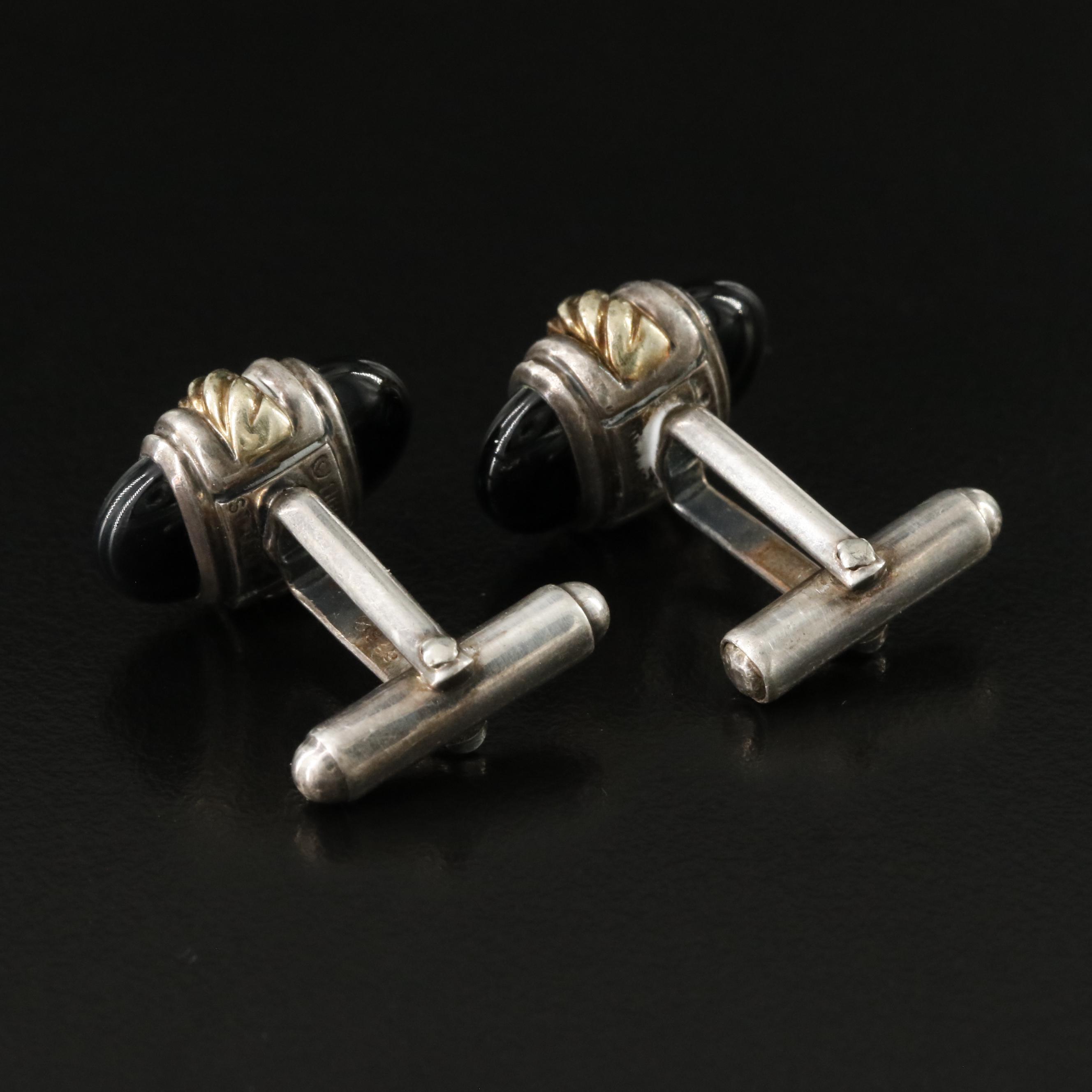 David Yurman Sterling, 14K and Black Onyx Cufflinks