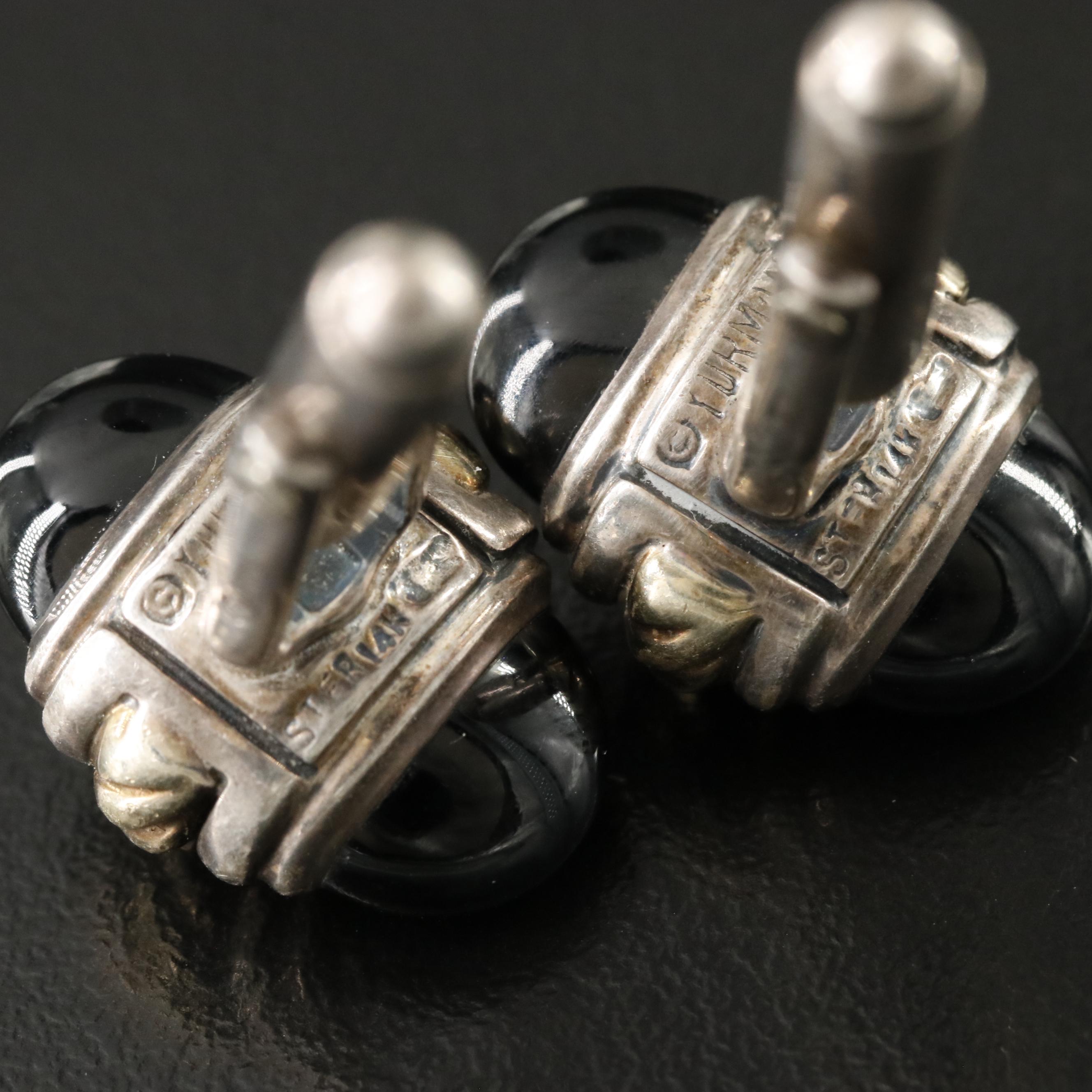 David Yurman Sterling, 14K and Black Onyx Cufflinks