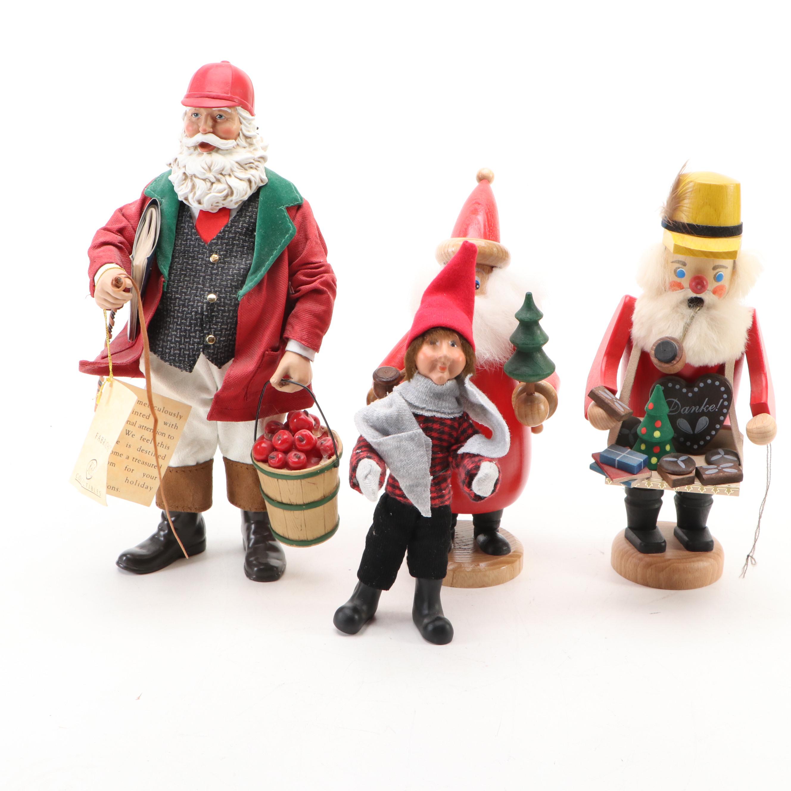 German Wooden Smokers with Other Christmas Plates, Candle Holders and More Decor