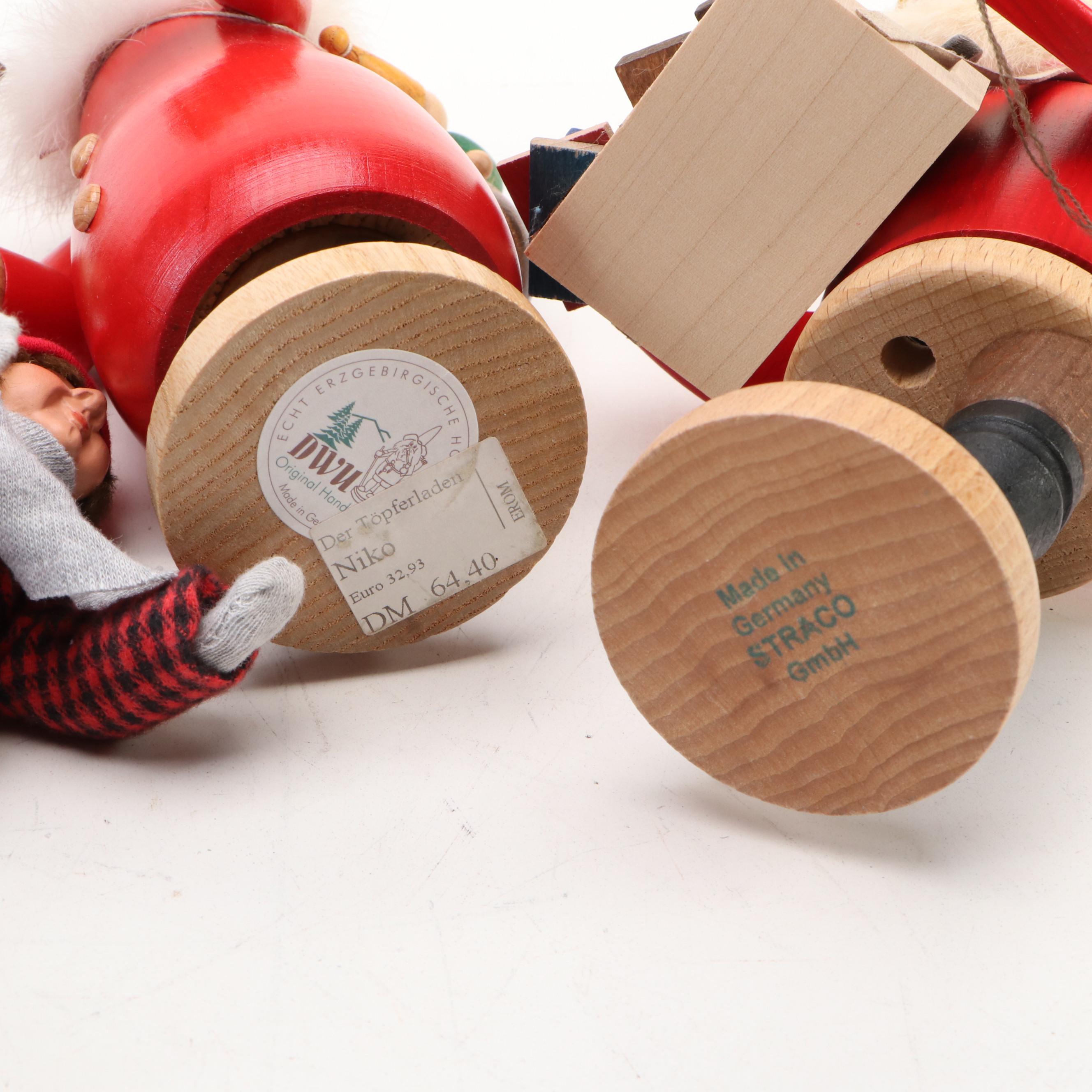 German Wooden Smokers with Other Christmas Plates, Candle Holders and More Decor