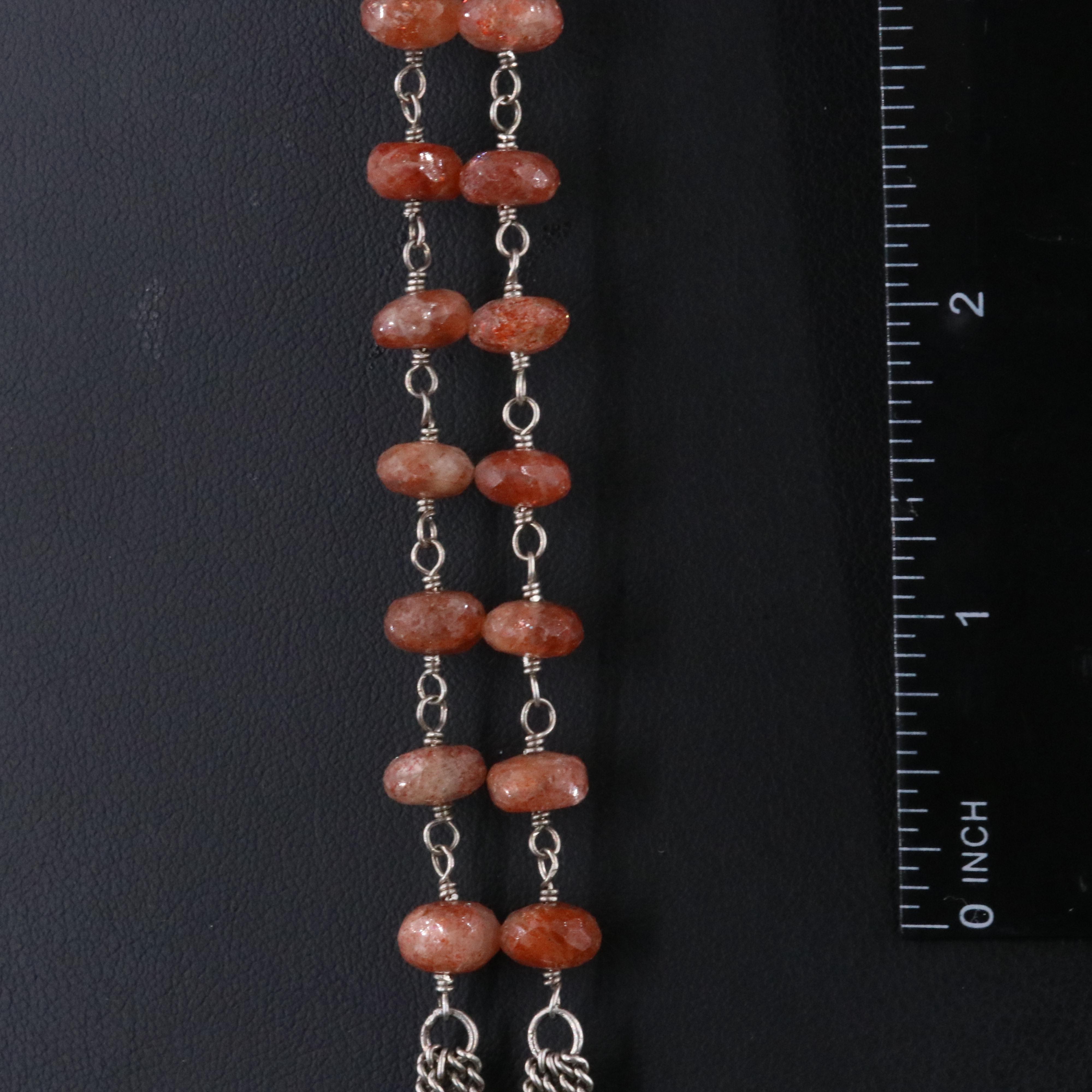 Sheryl Lowe Sterling Sunstone and Diamond Maltese Cross Lariat Necklace