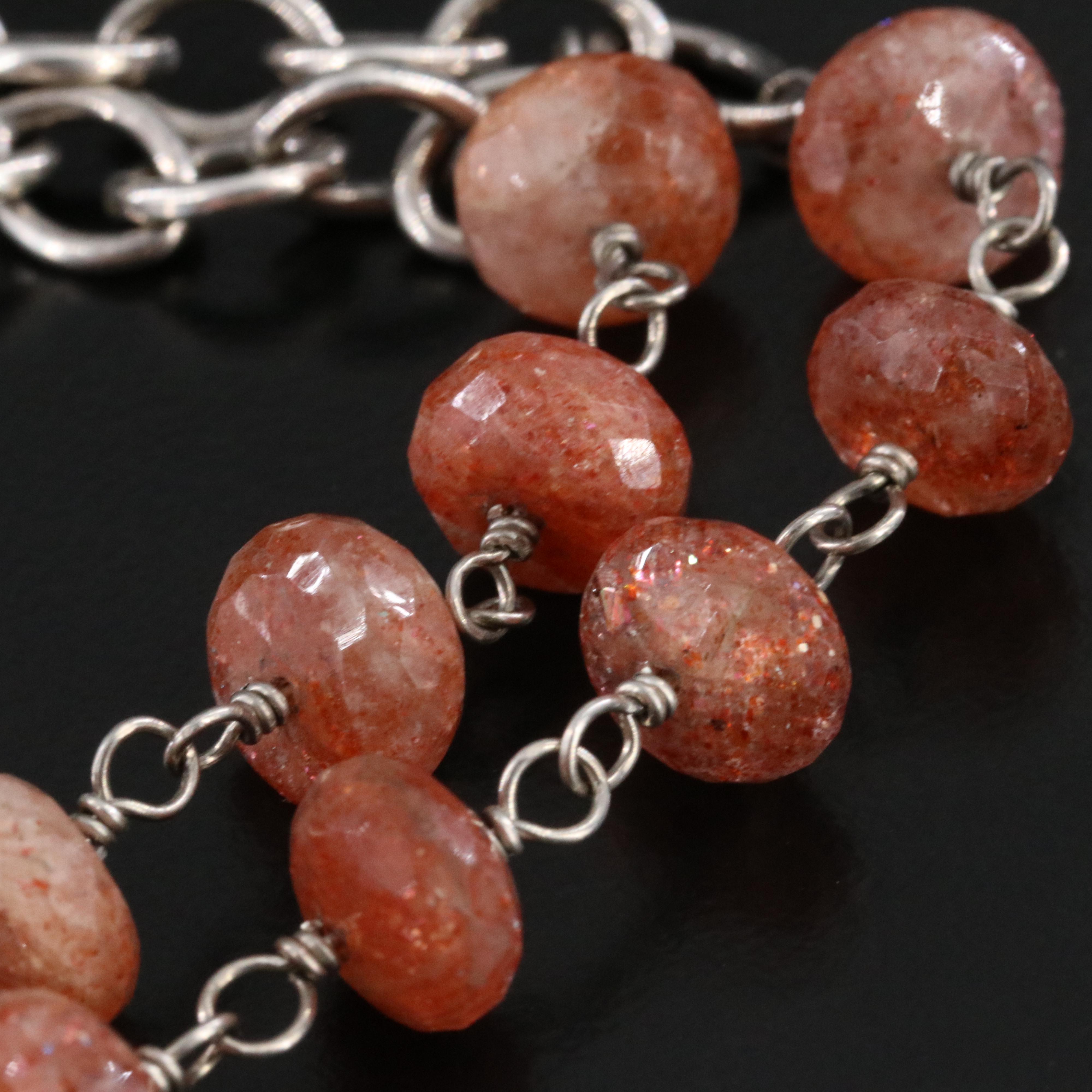 Sheryl Lowe Sterling Sunstone and Diamond Maltese Cross Lariat Necklace