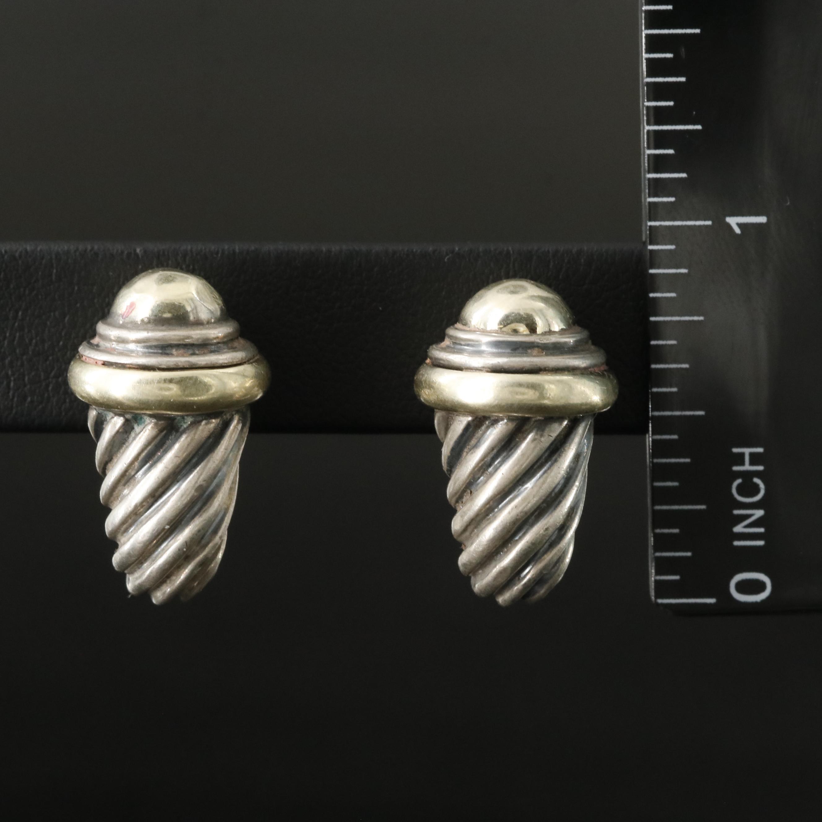 David Yurman Sterling and 14K Shrimp J Hoop Earrings