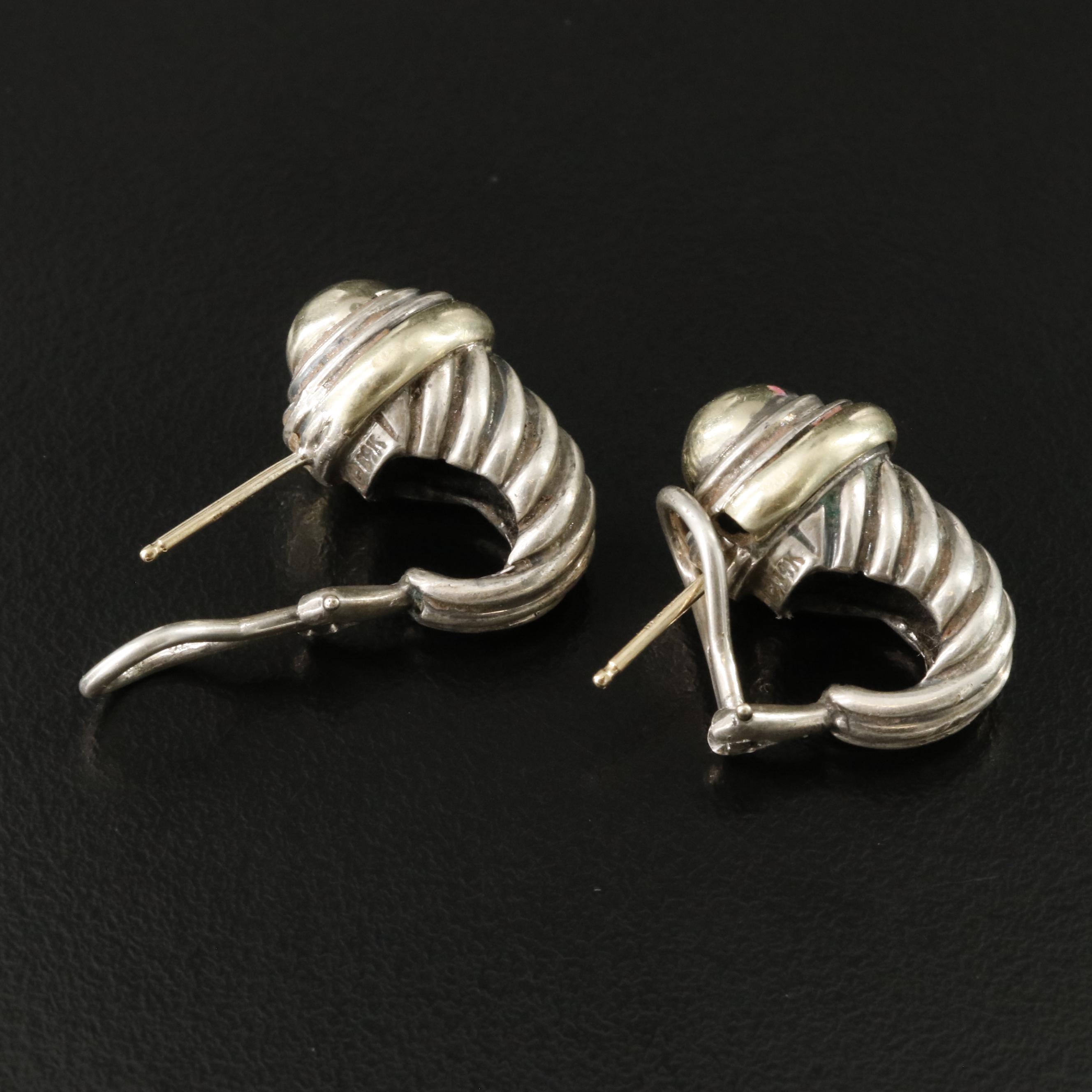 David Yurman Sterling and 14K Shrimp J Hoop Earrings