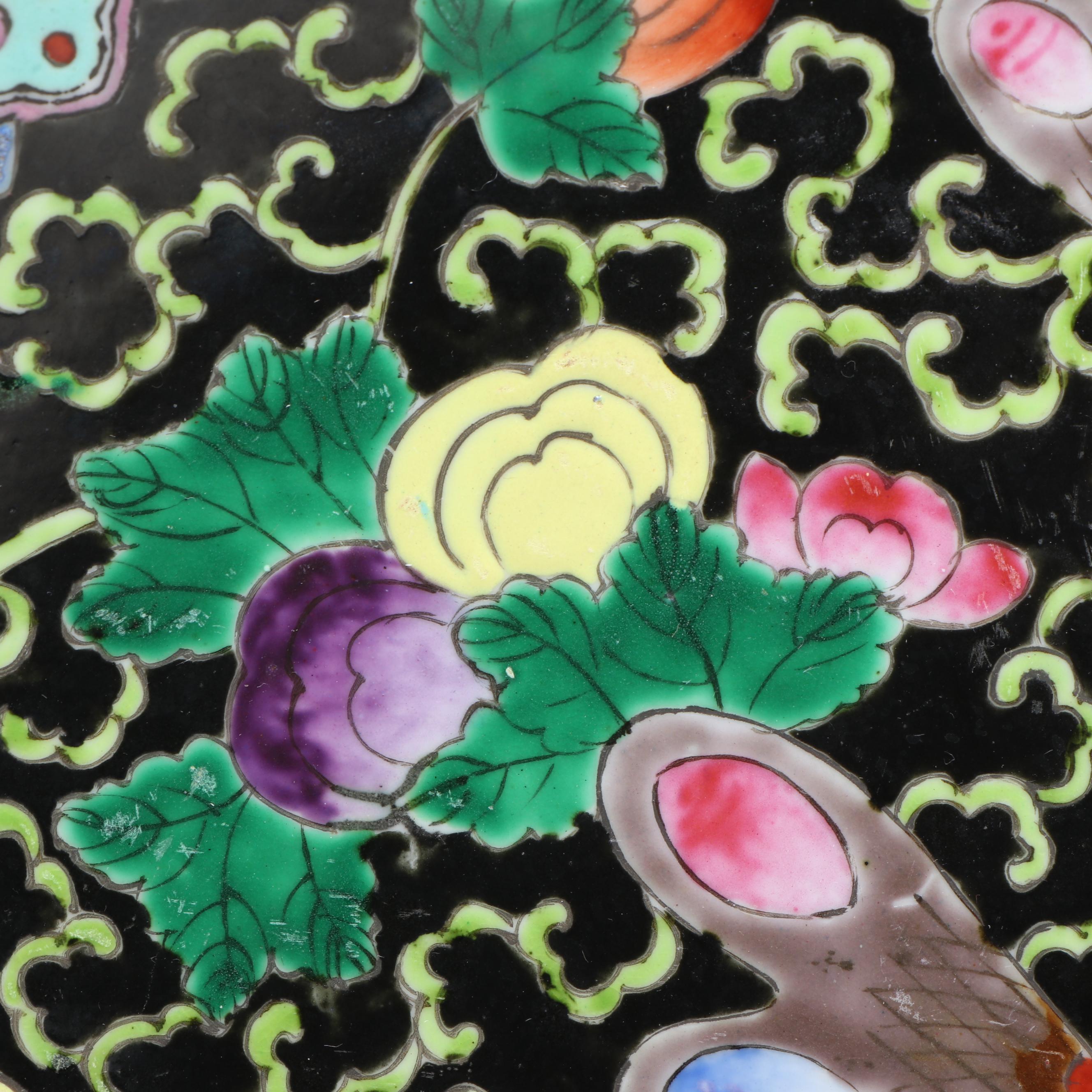 Chinese Porcelain Famille Noir Charger with Stand