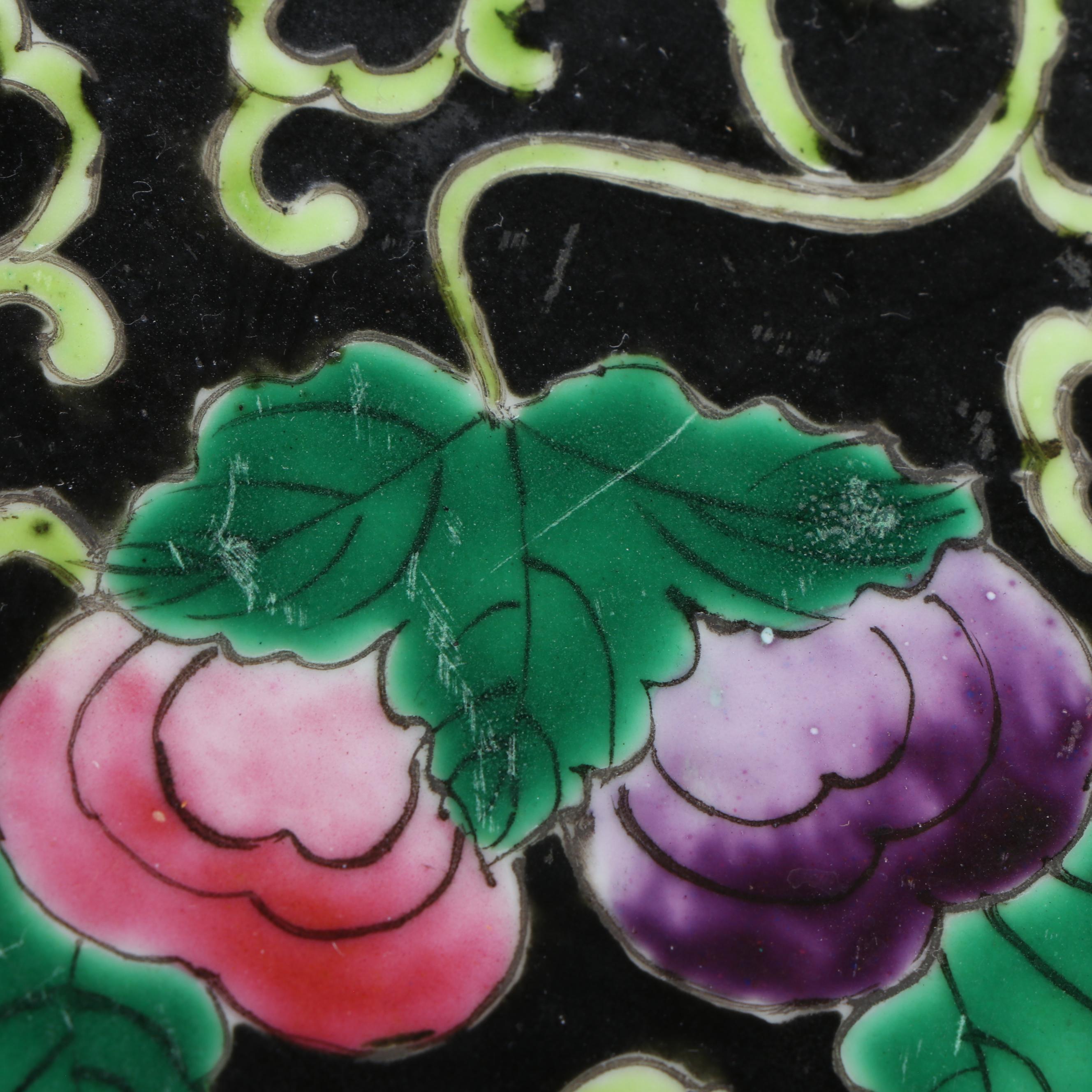 Chinese Porcelain Famille Noir Charger with Stand