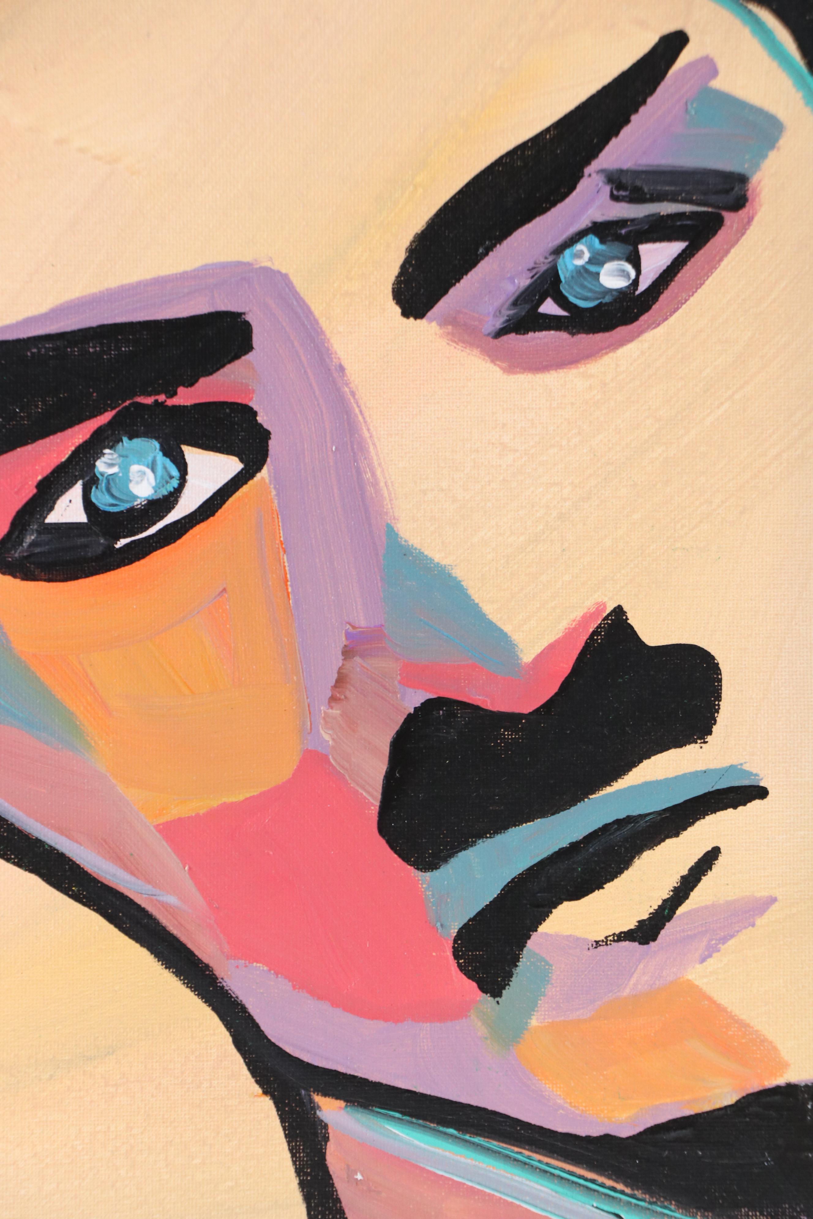 Corbellic Stylized Acrylic Portrait Painting of Man with Mustache, 2025