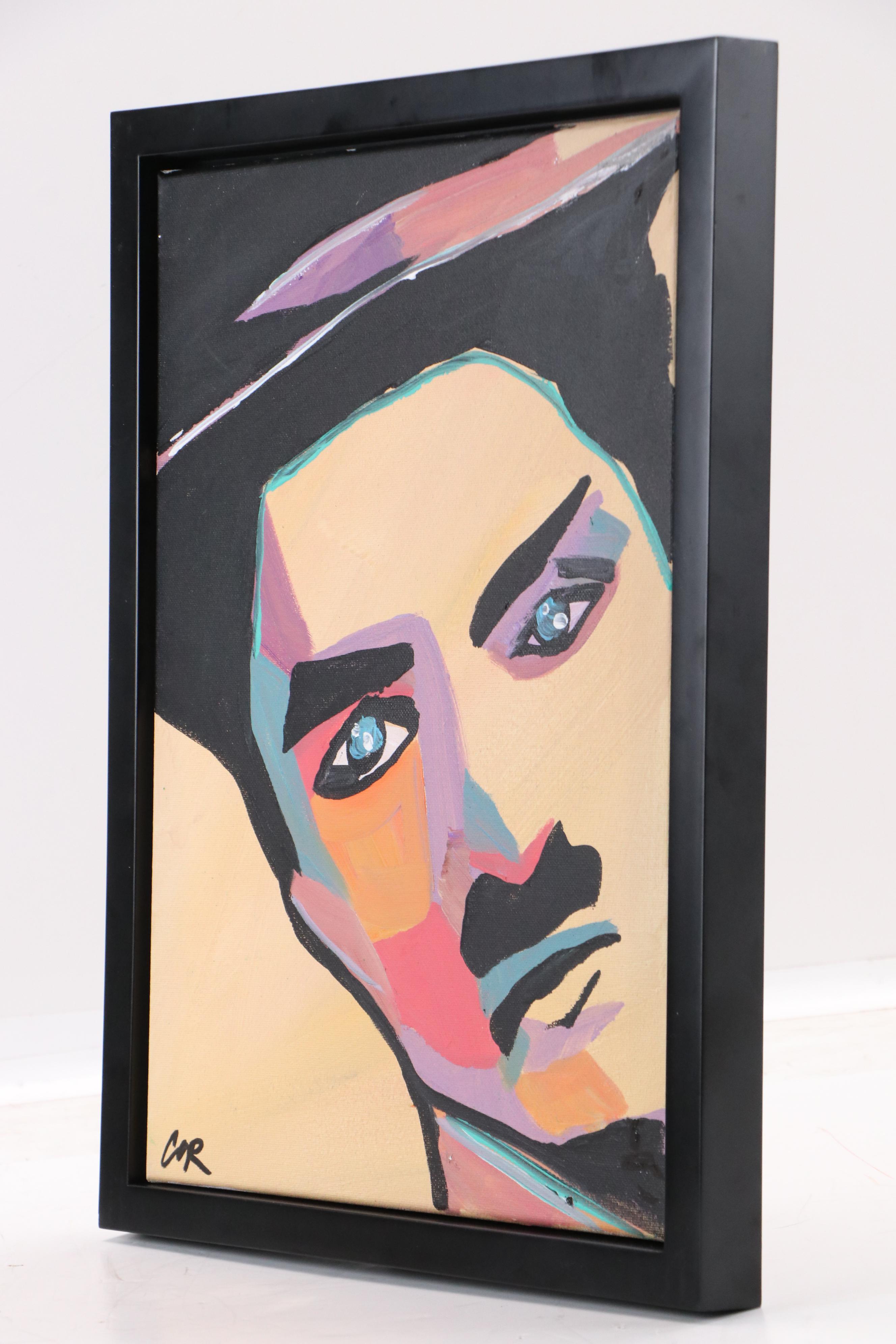 Corbellic Stylized Acrylic Portrait Painting of Man with Mustache, 2025