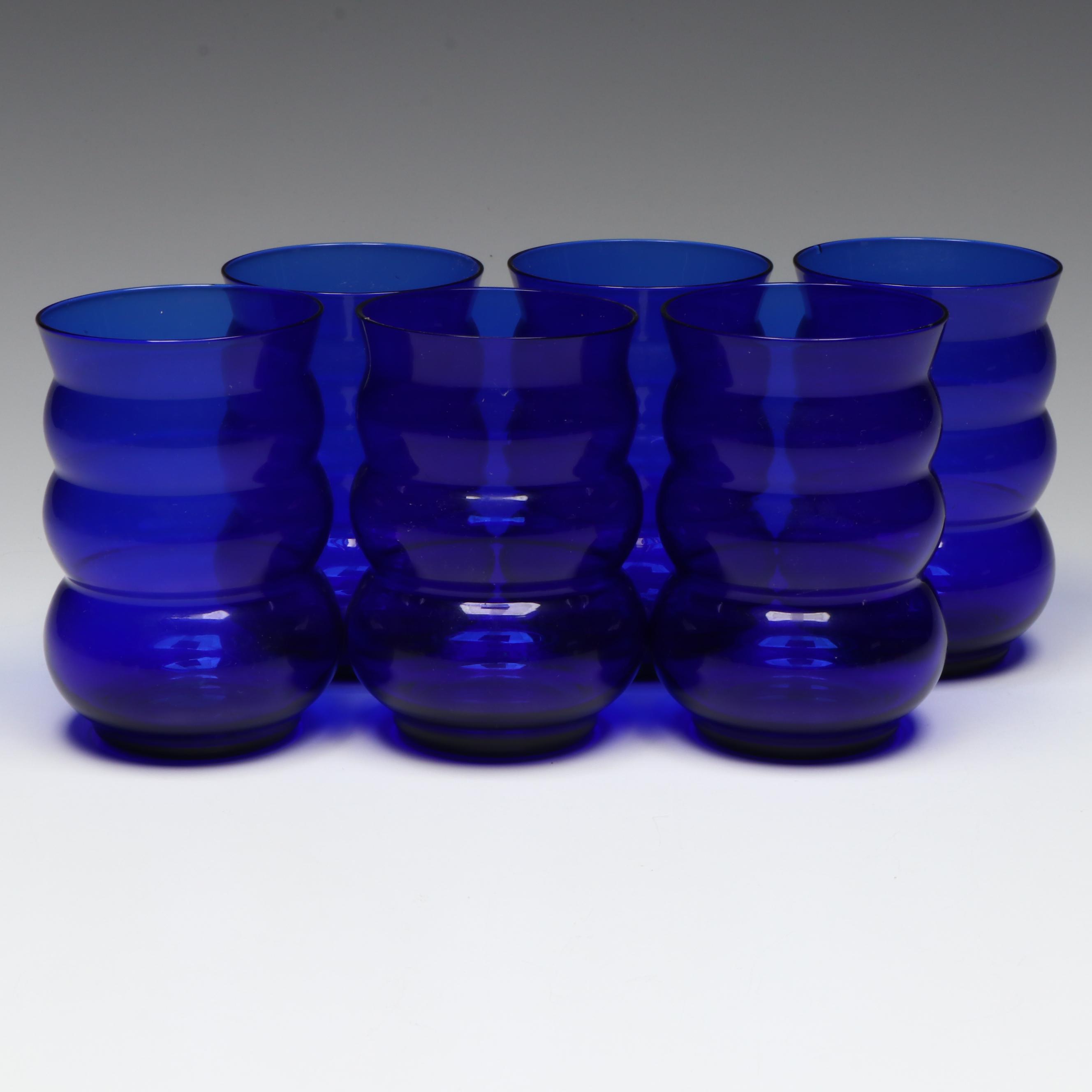Louis Art Deco Style "Harpo Cobalt" Juice Glasses, 1936
