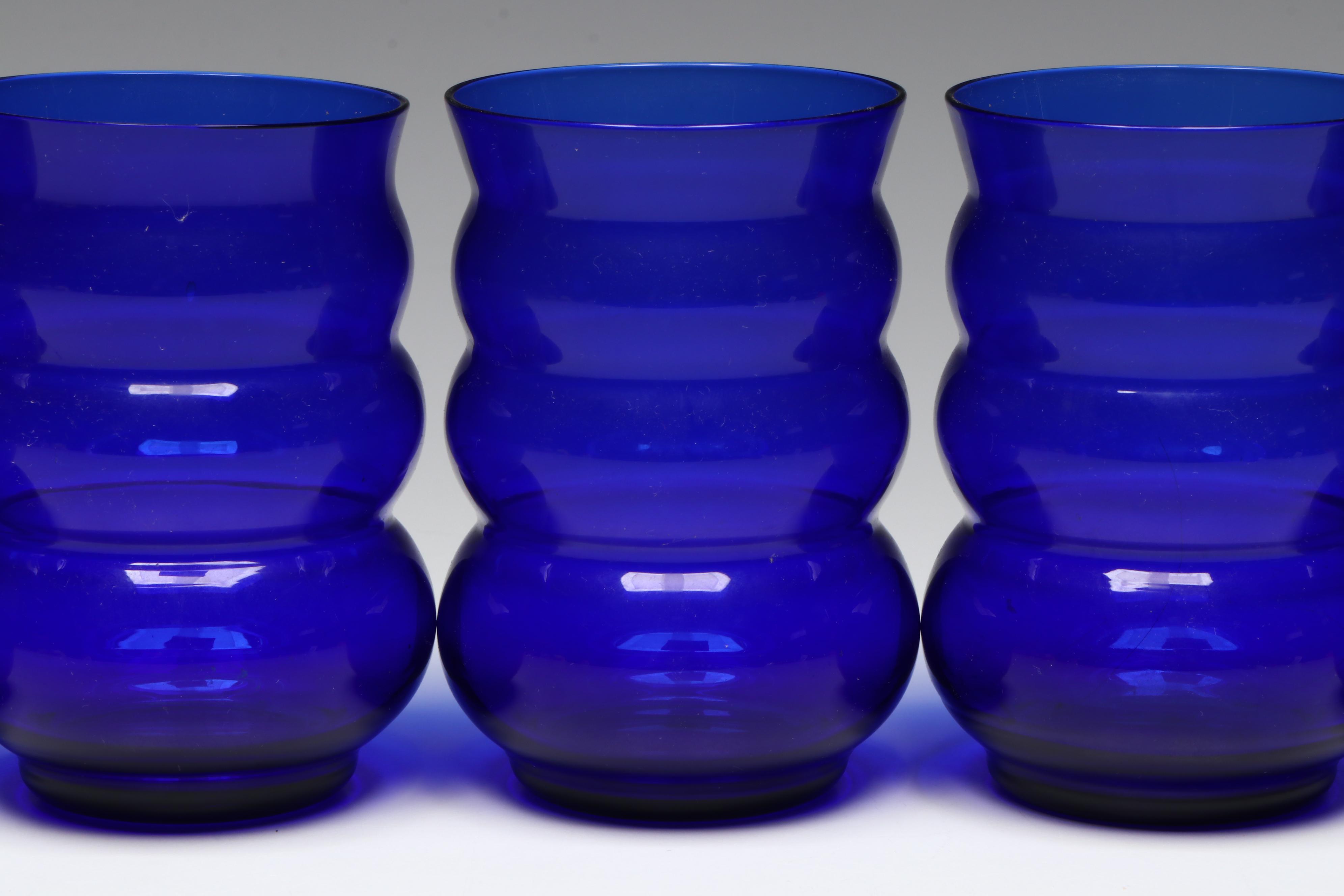 Louis Art Deco Style "Harpo Cobalt" Juice Glasses, 1936