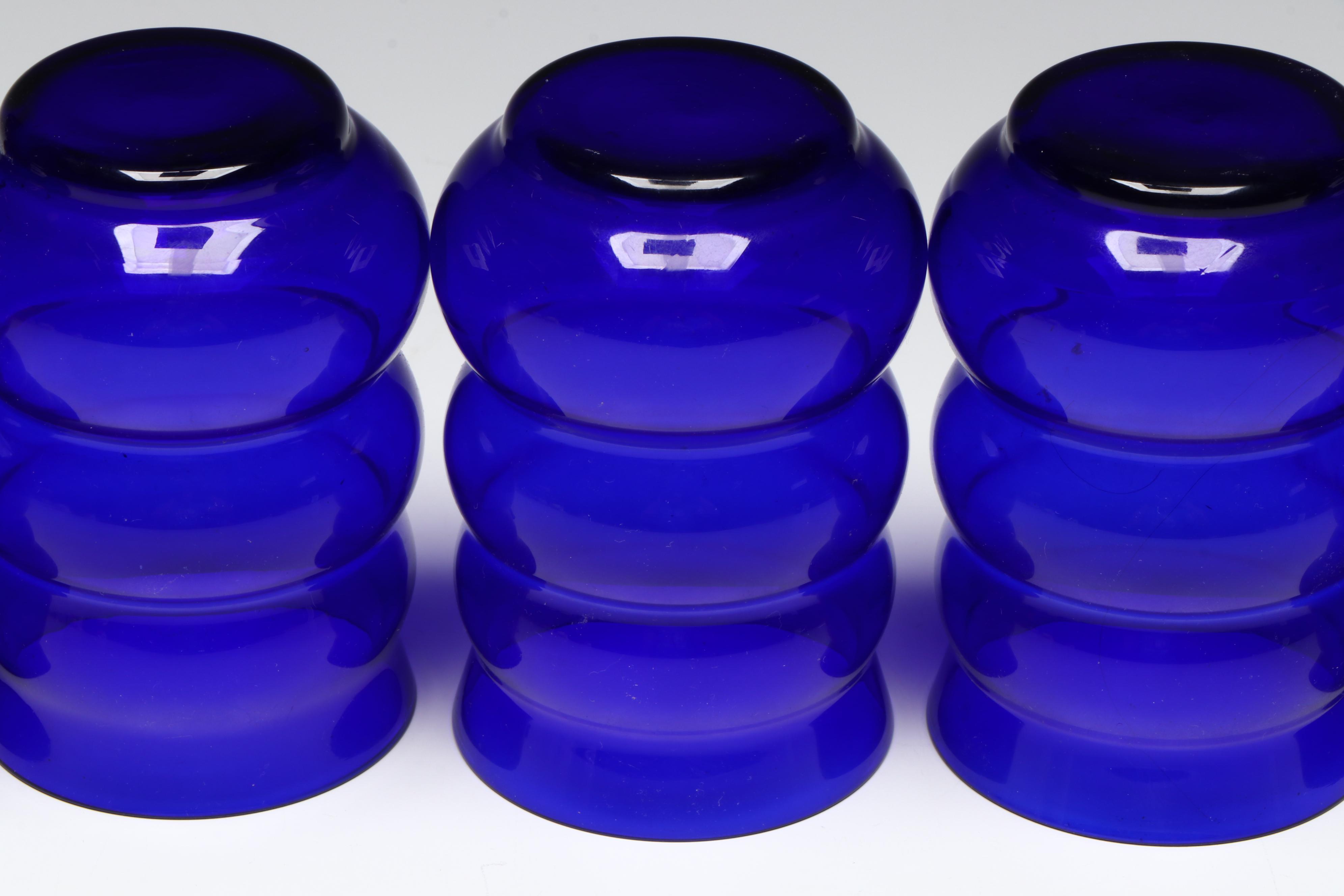 Louis Art Deco Style "Harpo Cobalt" Juice Glasses, 1936