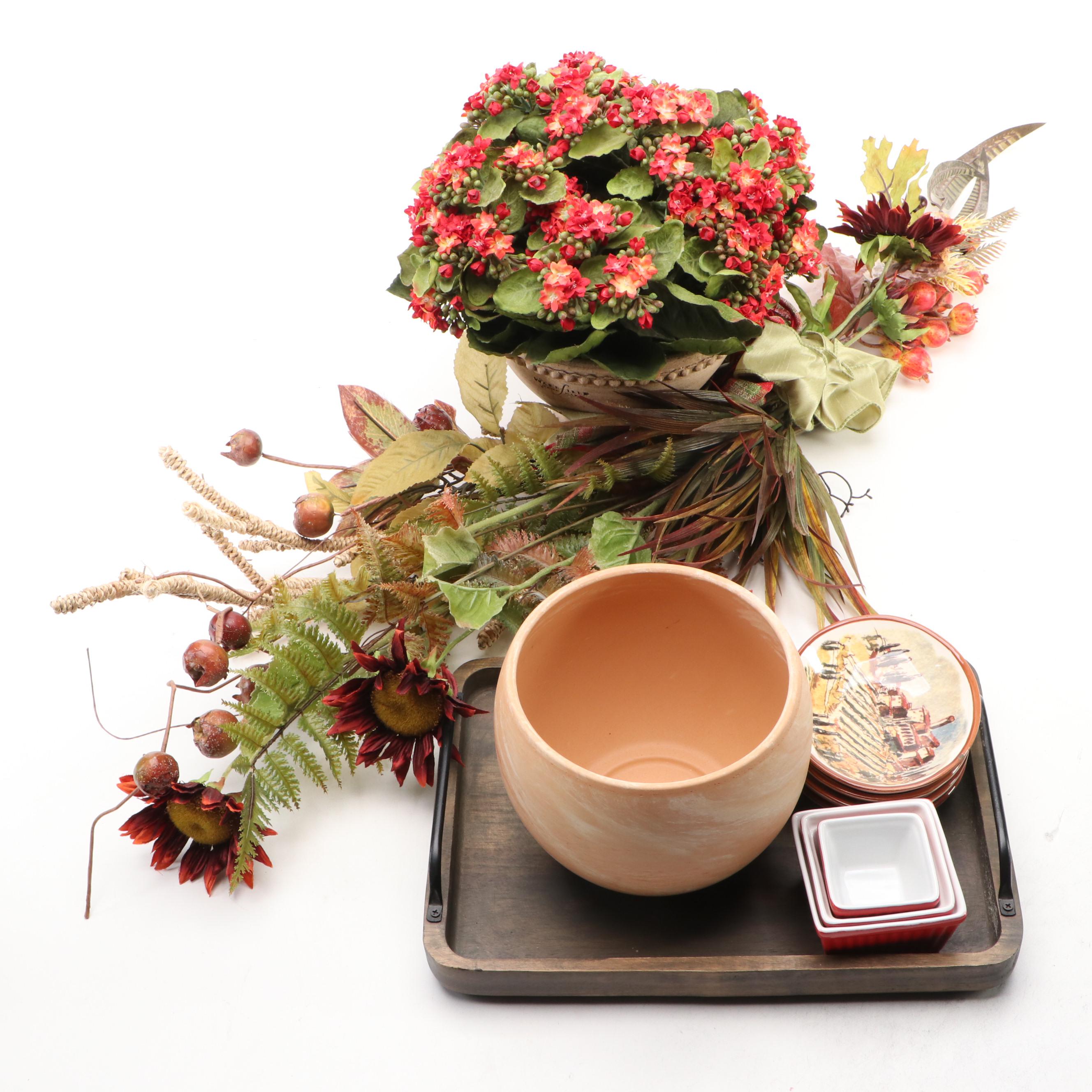 Artificial Flower Bouquet with Faux Potted Plant, Nesting Bowls and More