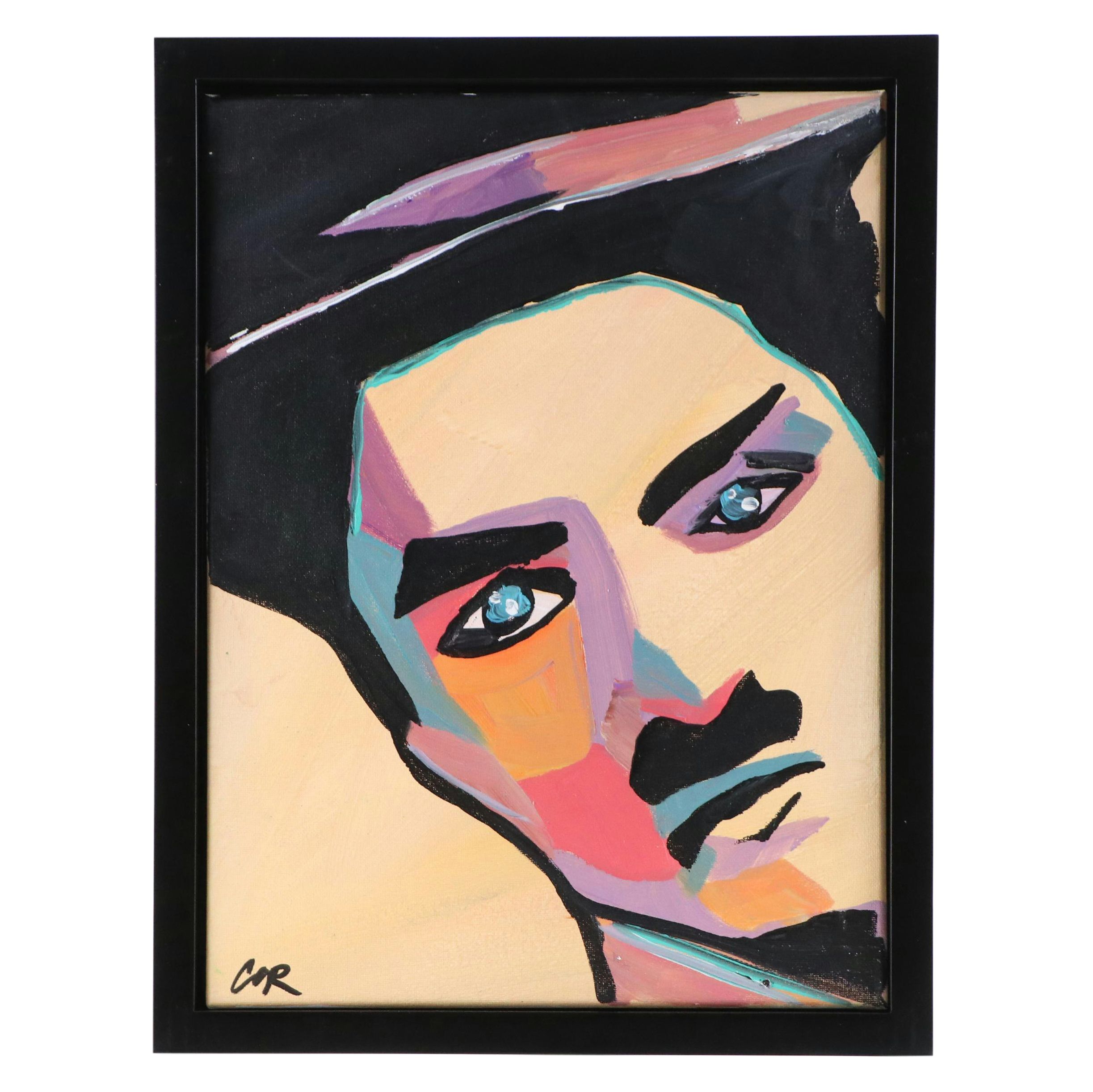 Corbellic Stylized Acrylic Portrait Painting of Man with Mustache, 2025