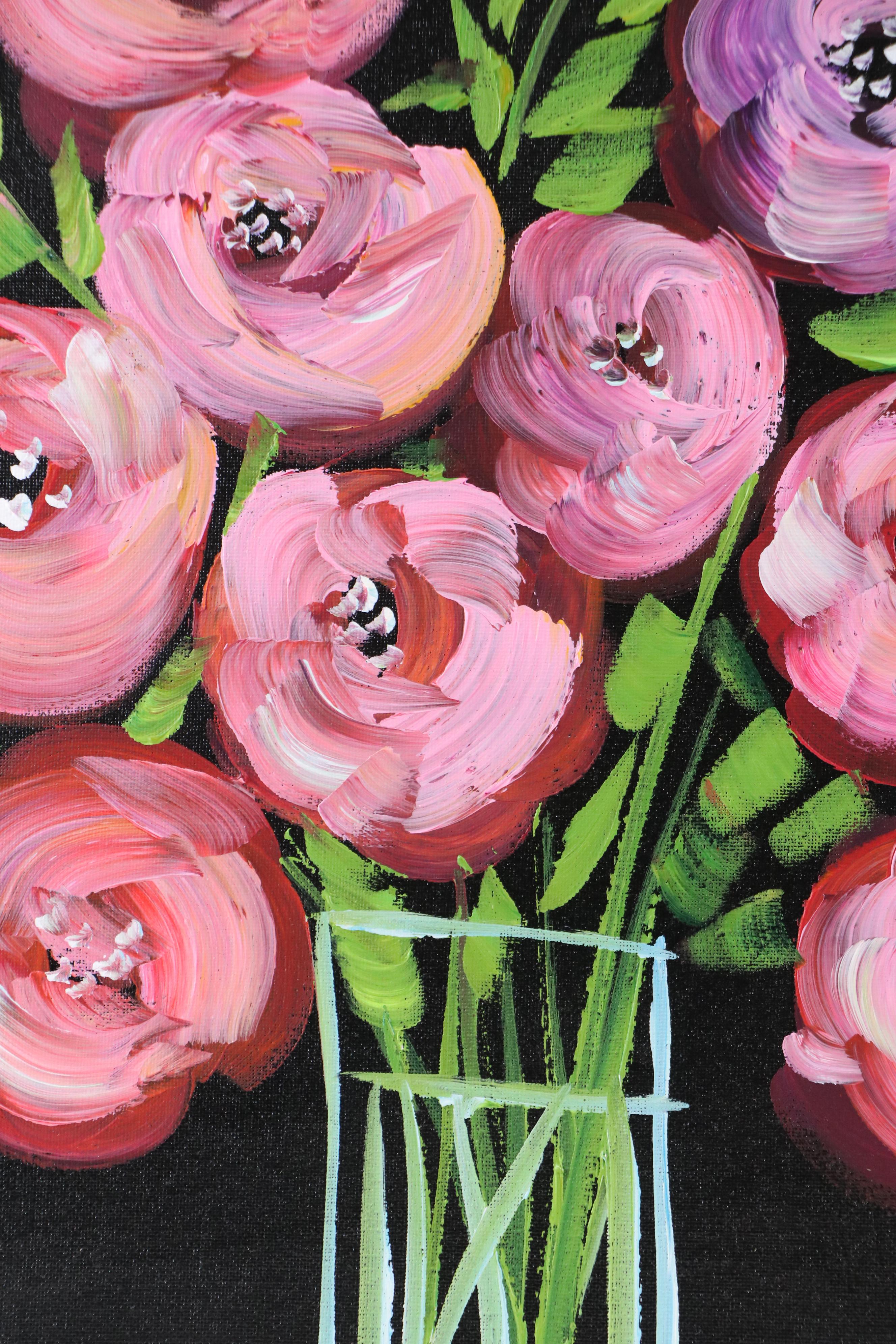 Corbellic Stylized Acrylic Still Life Painting of Floral Bouquet, 2025