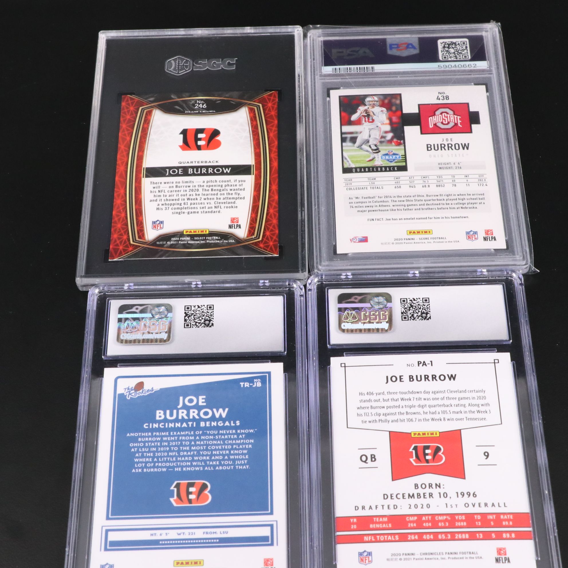Joe Burrow Graded Cincinnati Bengals Rookie Football Cards