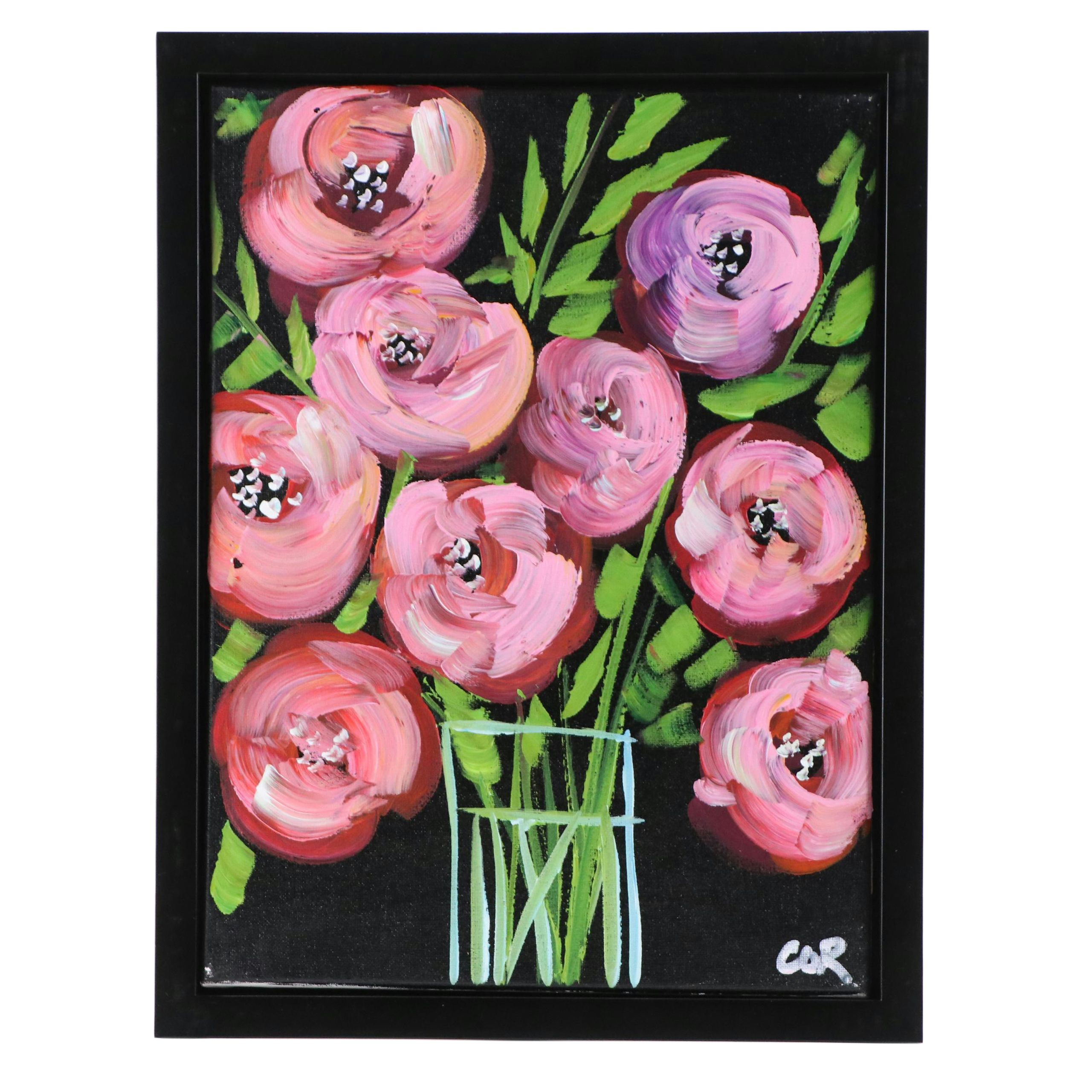 Corbellic Stylized Acrylic Still Life Painting of Floral Bouquet, 2025