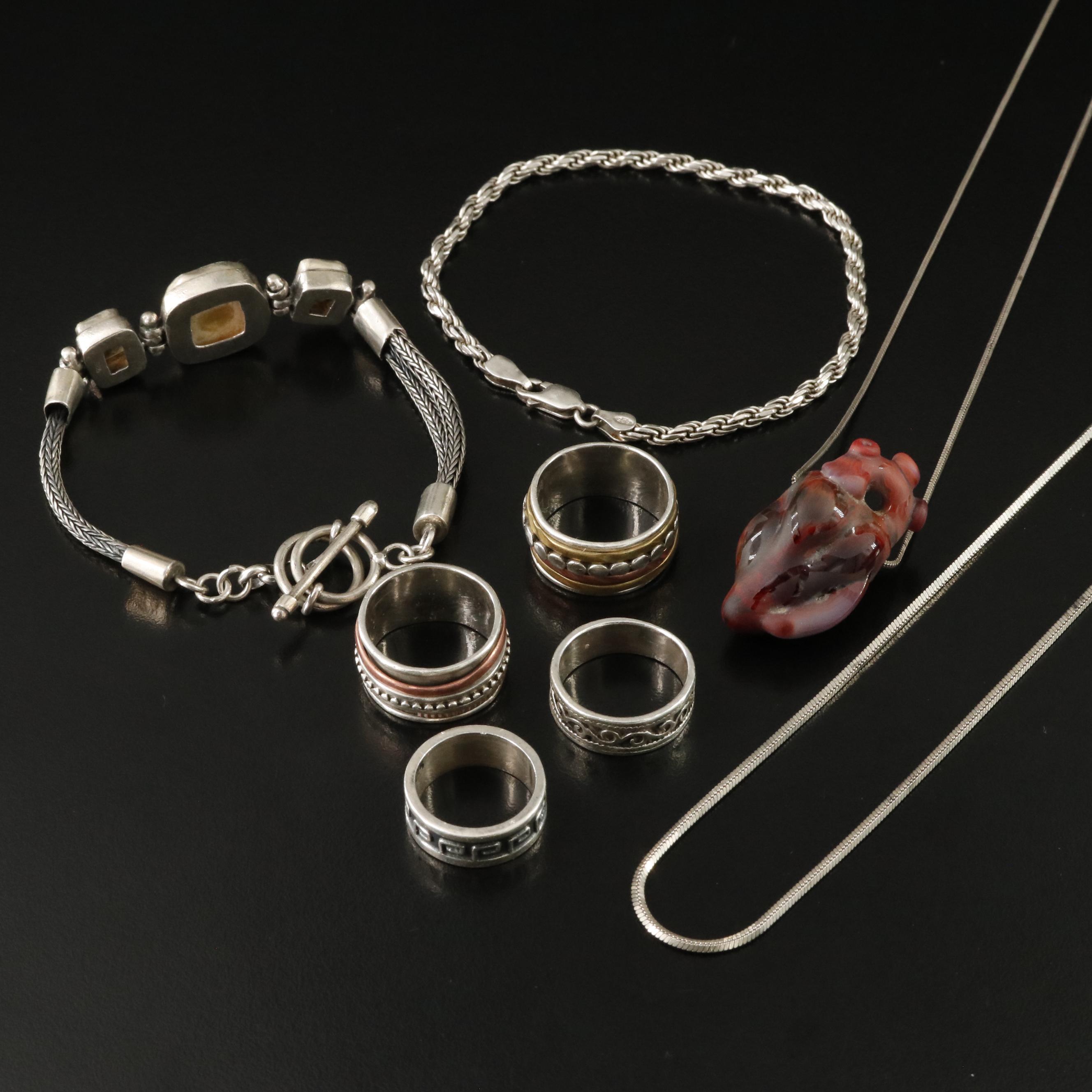 Sterling Jewelry Collection Including Glass
