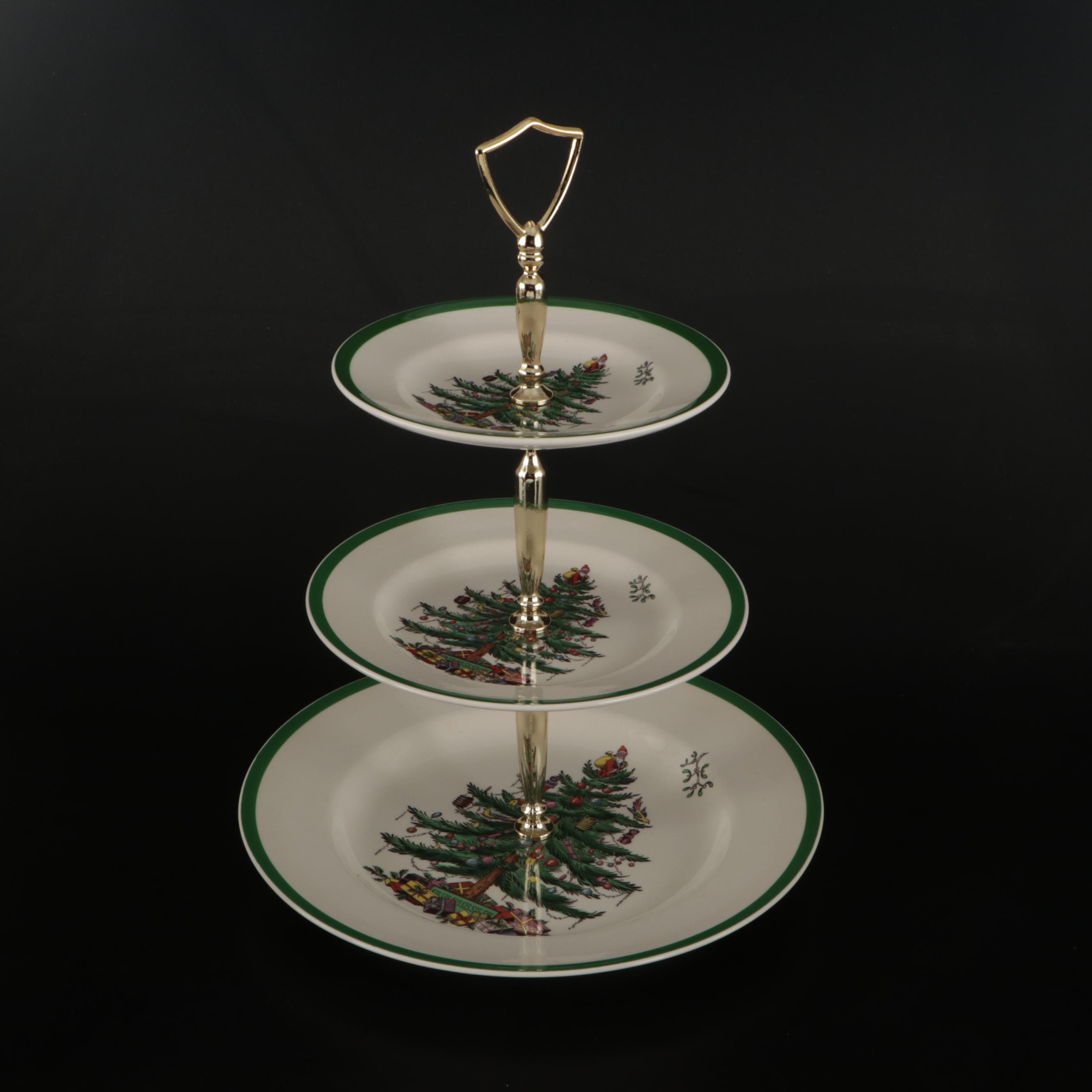 Spode "Christmas Tree" Porcelain Tableware with Seasonal Tablecloths