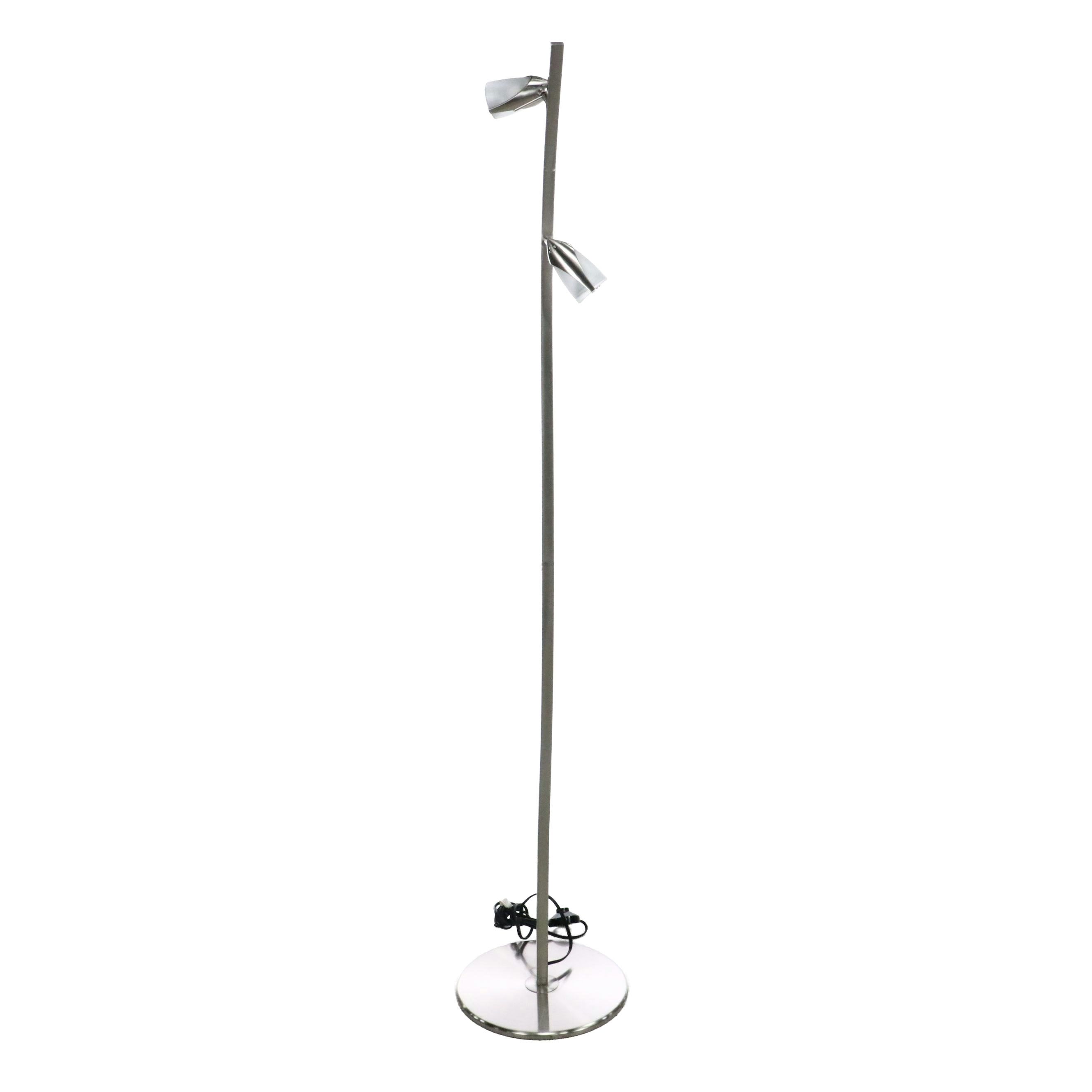 Polished Steel Finish Floor Lamp with Two Bullet Head Shades
