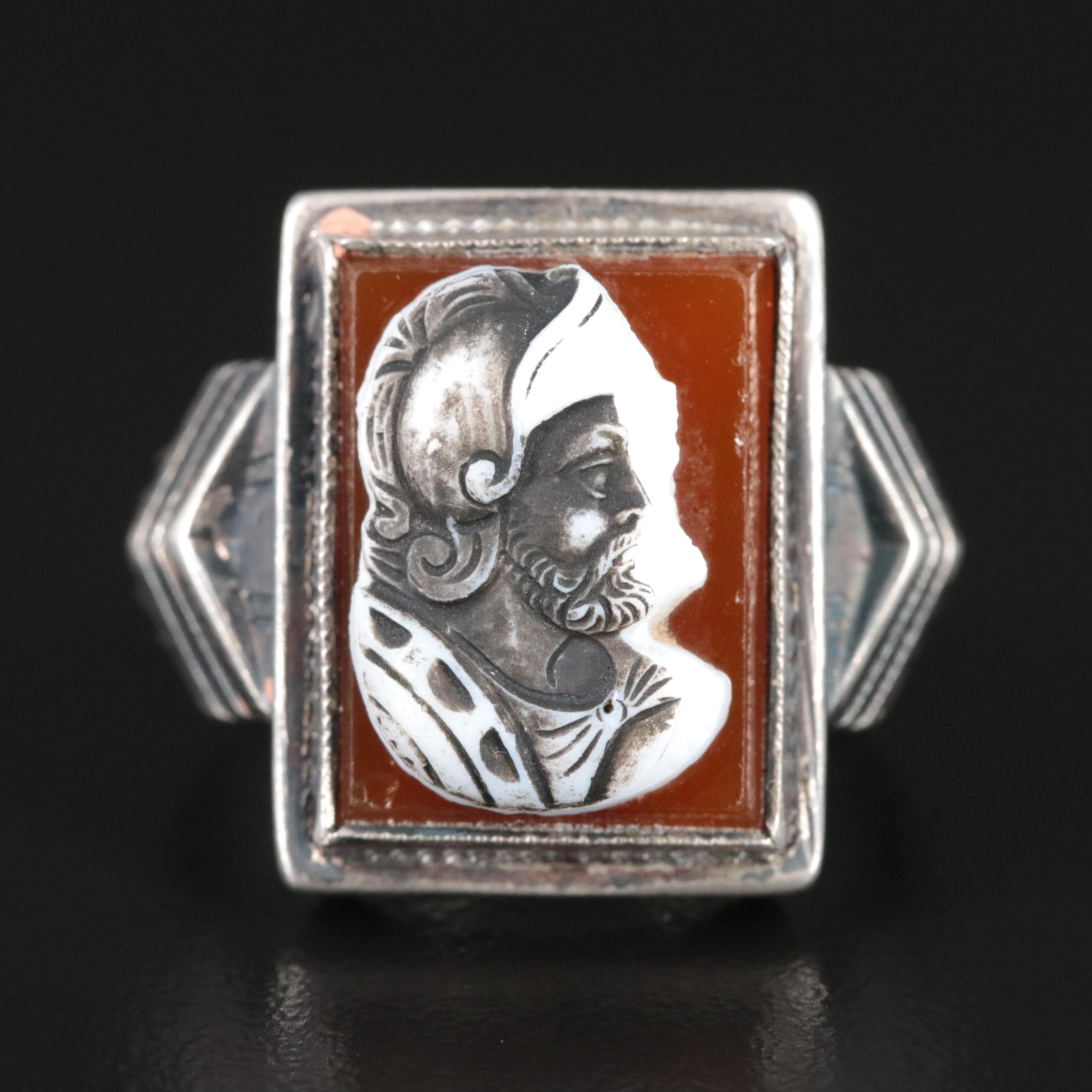 Vintage Sterling Sardonyx Roman Soldier Cameo Ring