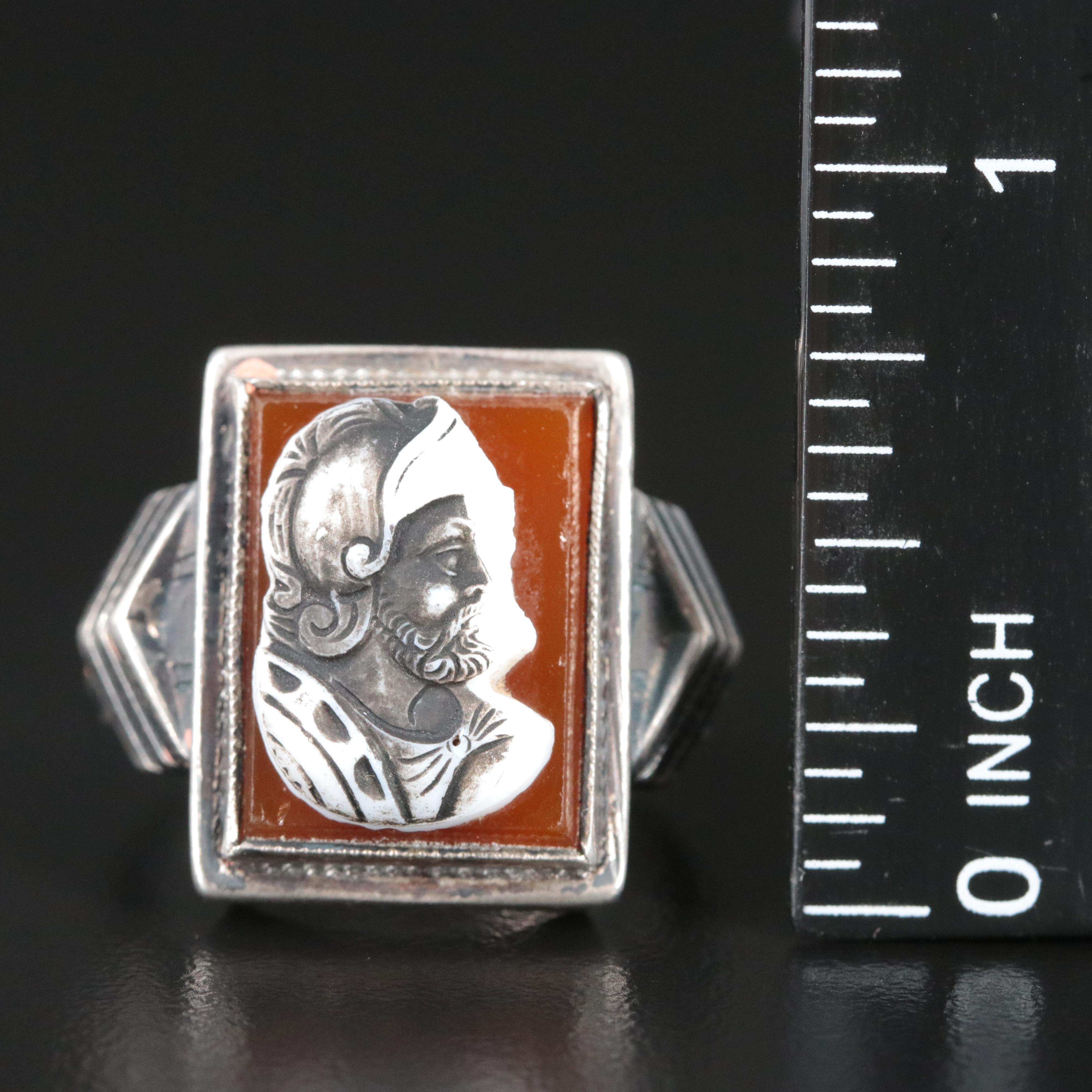 Vintage Sterling Sardonyx Roman Soldier Cameo Ring