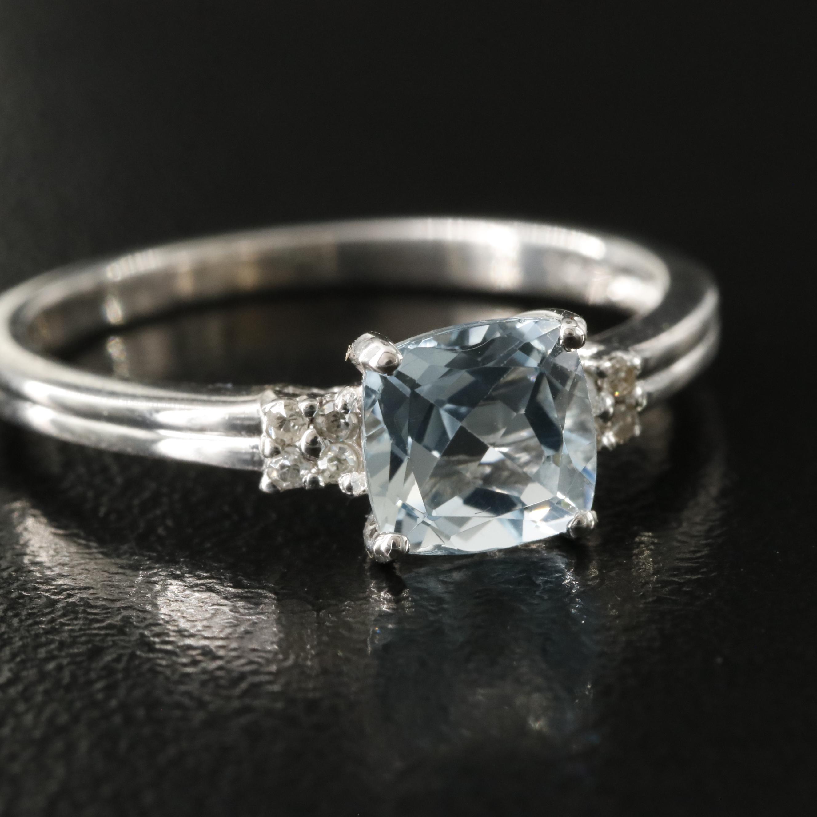 14K Aquamarine and Diamond Ring