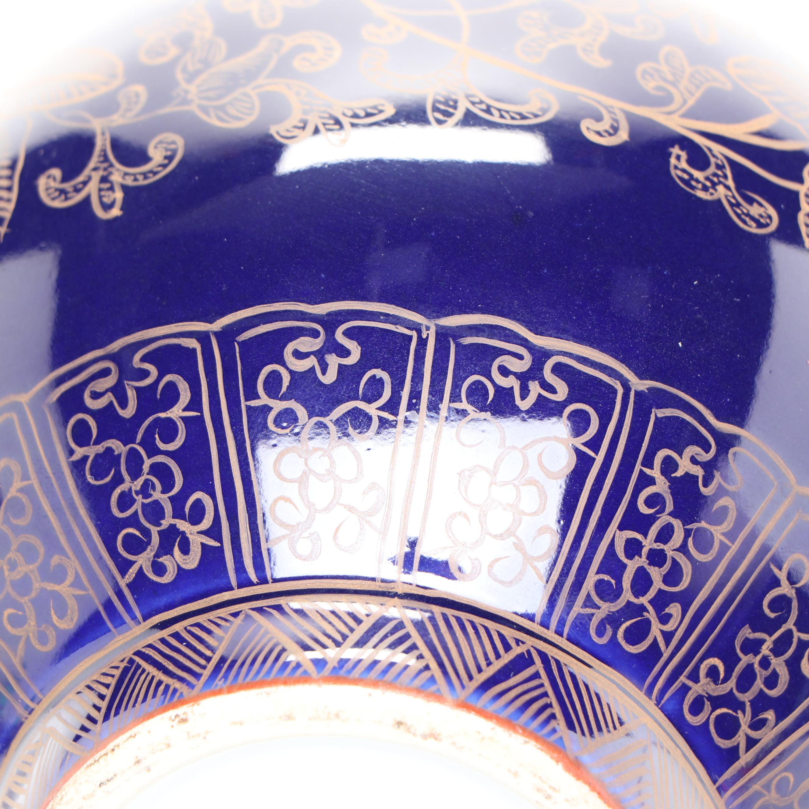 Porcelain Floral Motif Vase with Tea Dust Green Glazed Ceramic Vase