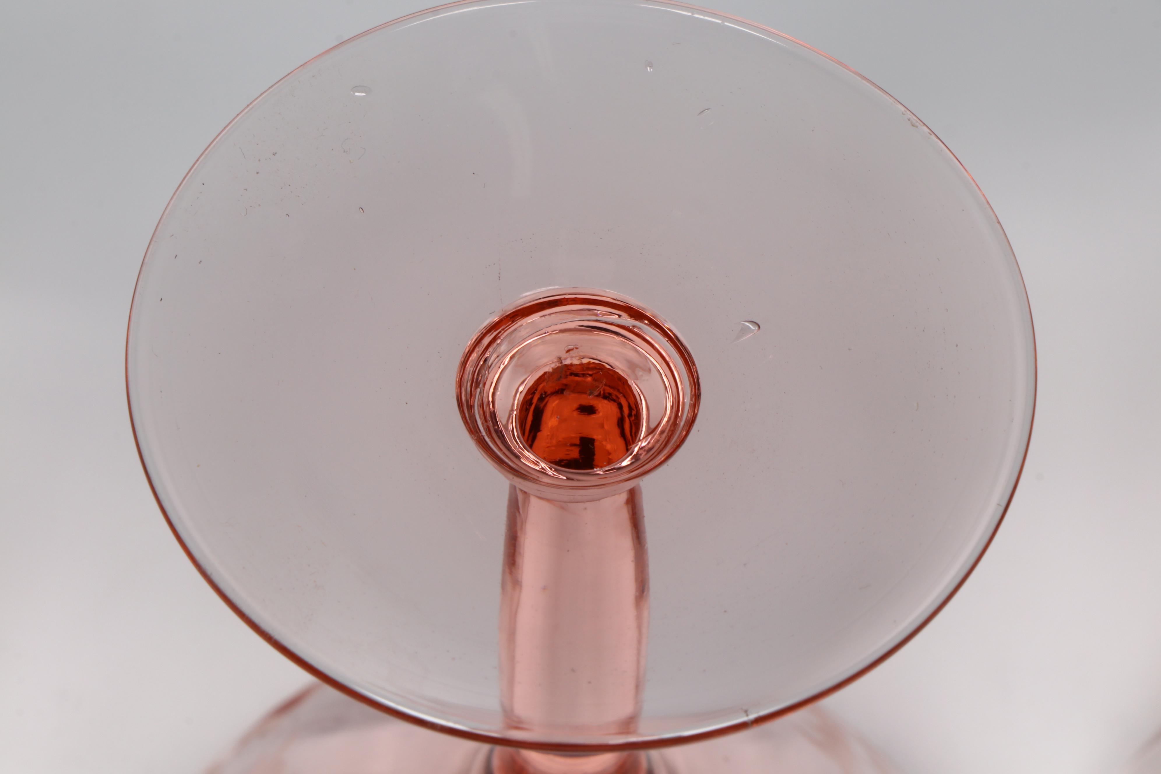 Etched Glass Coupes with Other Pink and Orange Glass Bowls