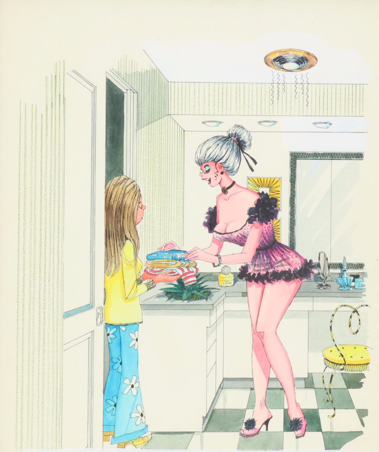 George Wagner Pin-Up Style Marker and Pen Illustrations, Mid-20th C.