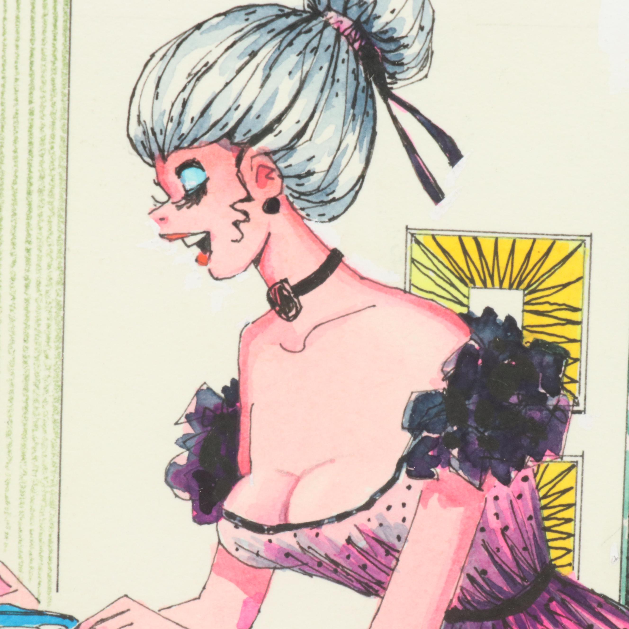 George Wagner Pin-Up Style Marker and Pen Illustrations, Mid-20th C.