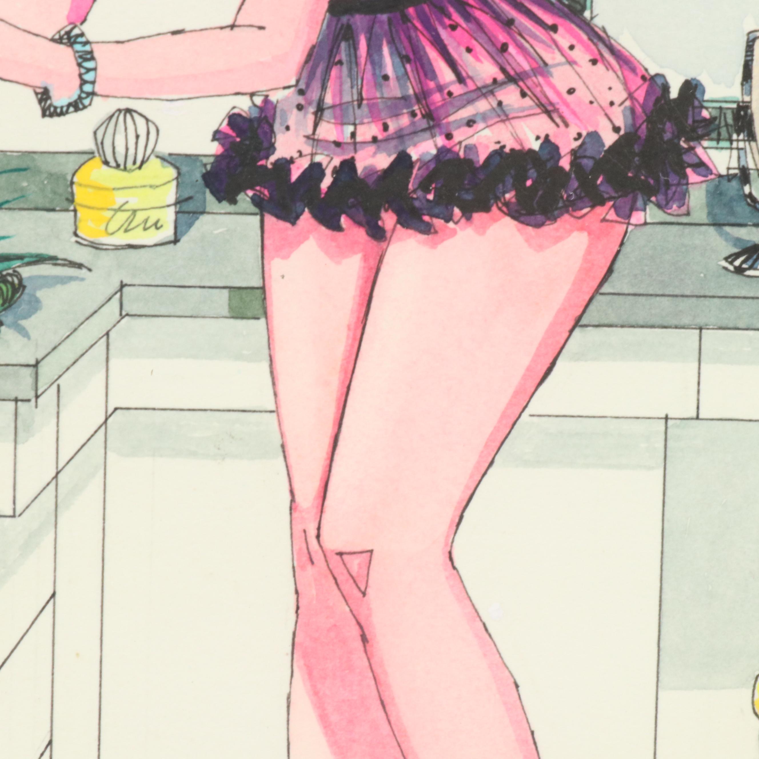 George Wagner Pin-Up Style Marker and Pen Illustrations, Mid-20th C.