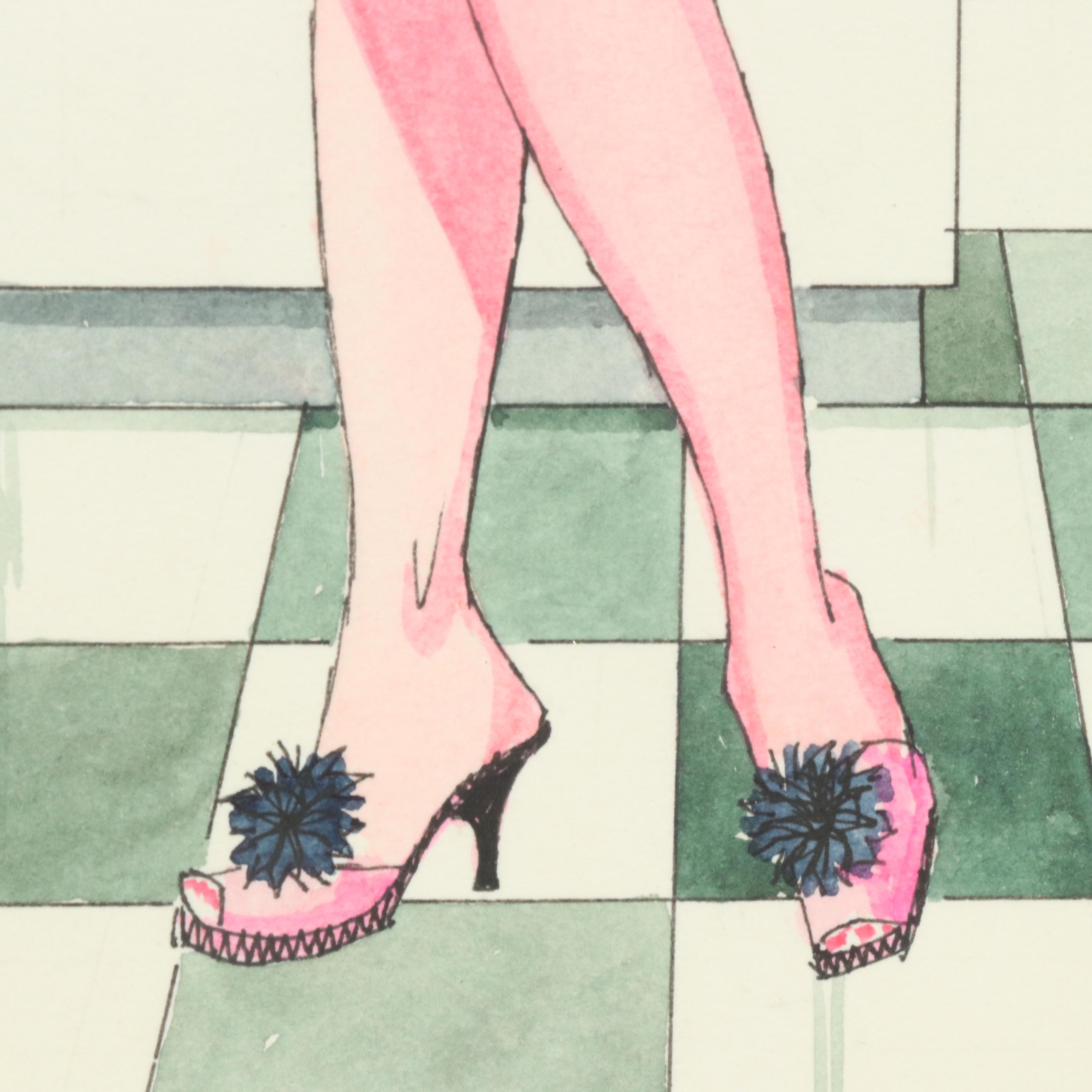 George Wagner Pin-Up Style Marker and Pen Illustrations, Mid-20th C.